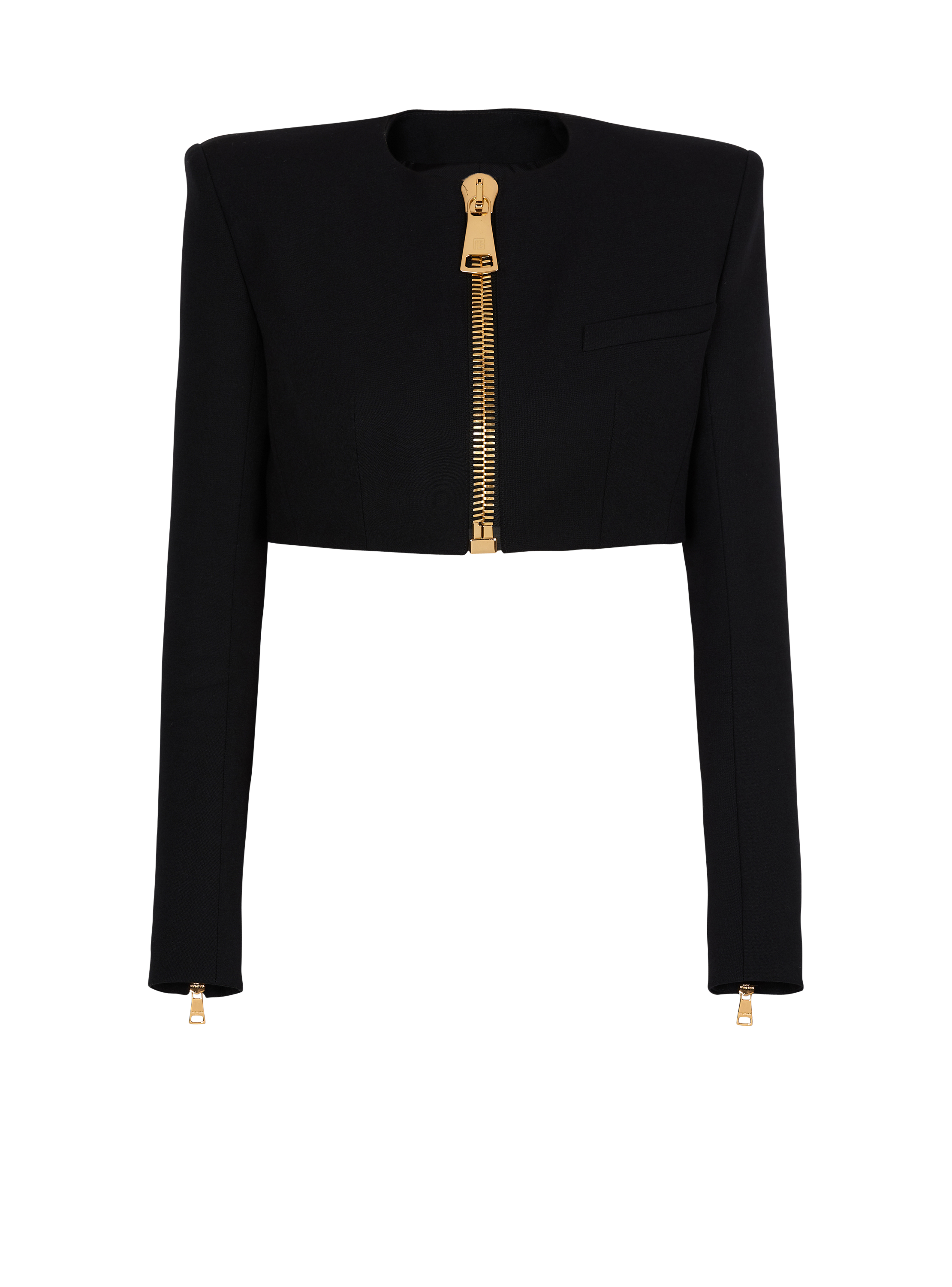 Balmain Women's Black - Cropped Jacket In Grain De Poudre Wool