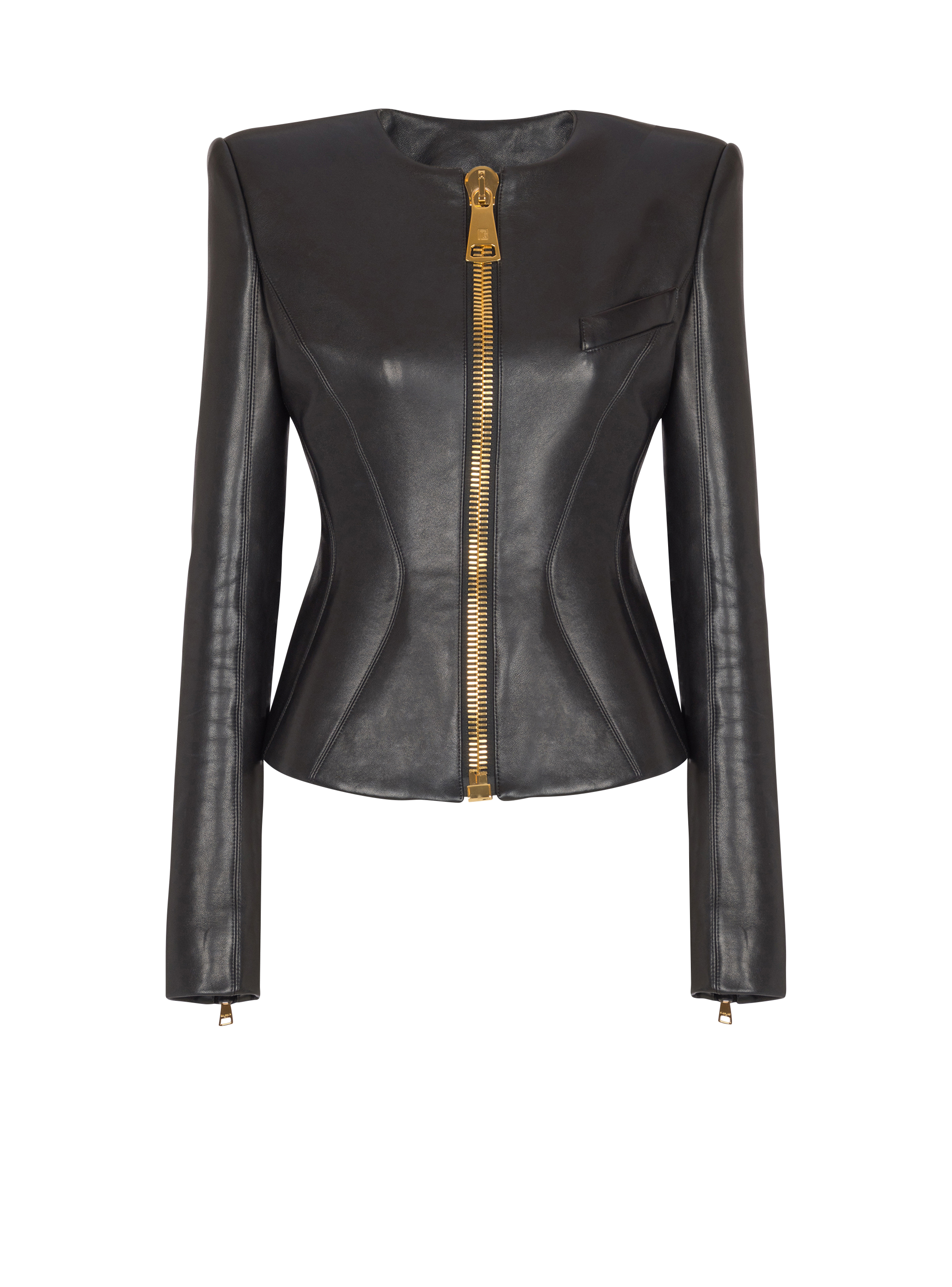 Balmain Women's Black - Cropped Peplum Lambskin Jacket