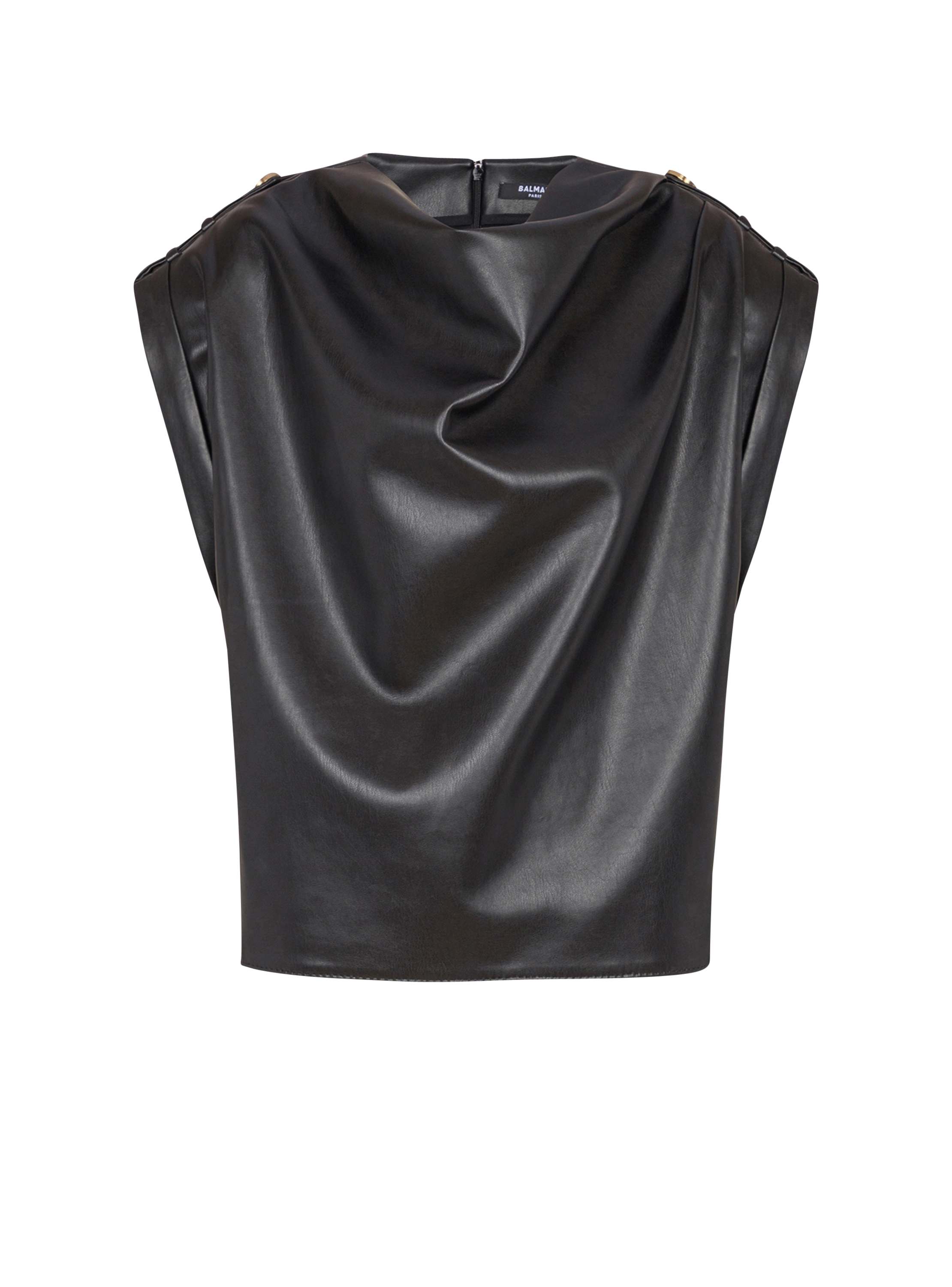 Balmain Faux Leather Draped Top In Black