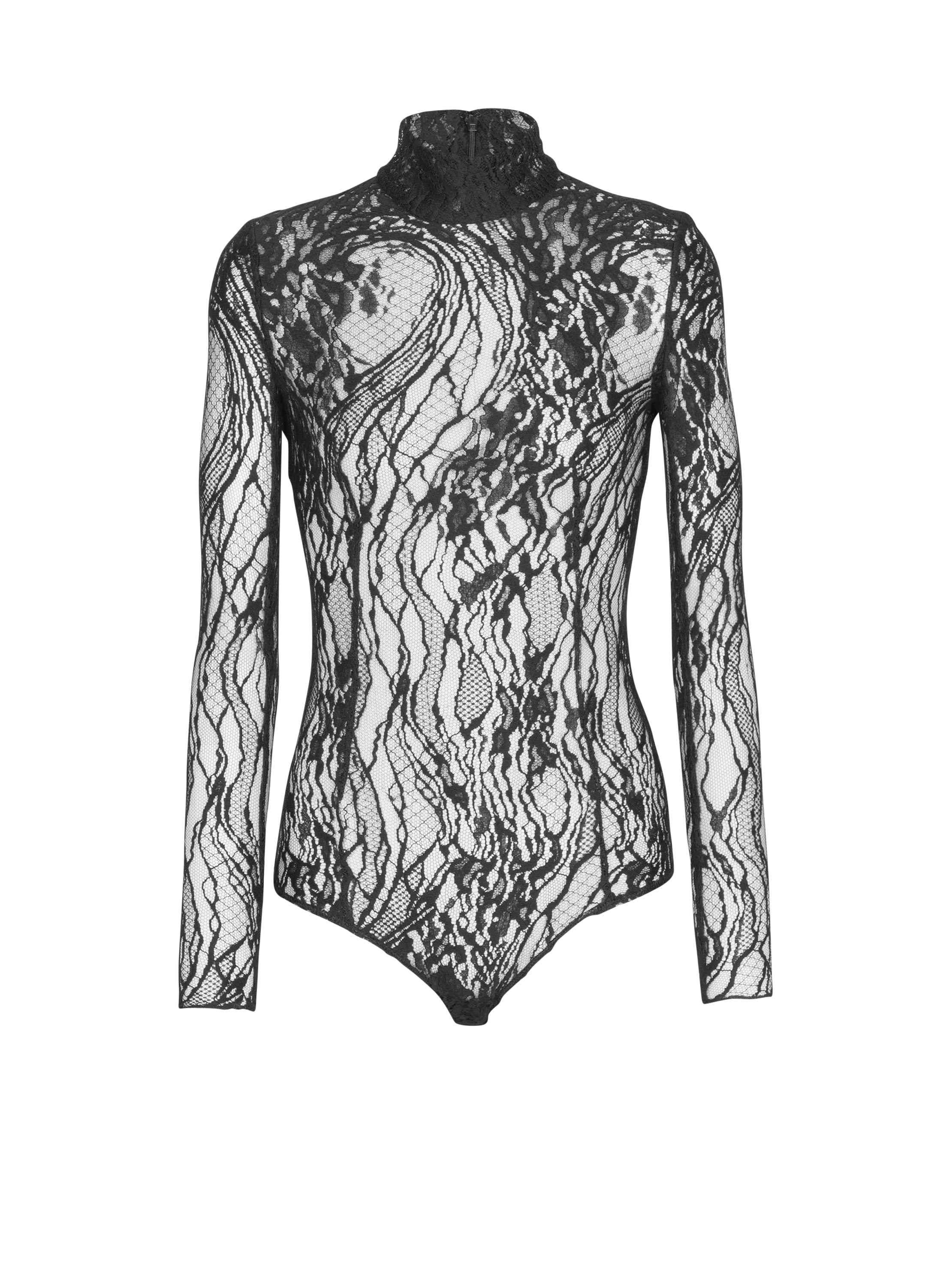 Balmain Long-sleeved Lace Body In Black