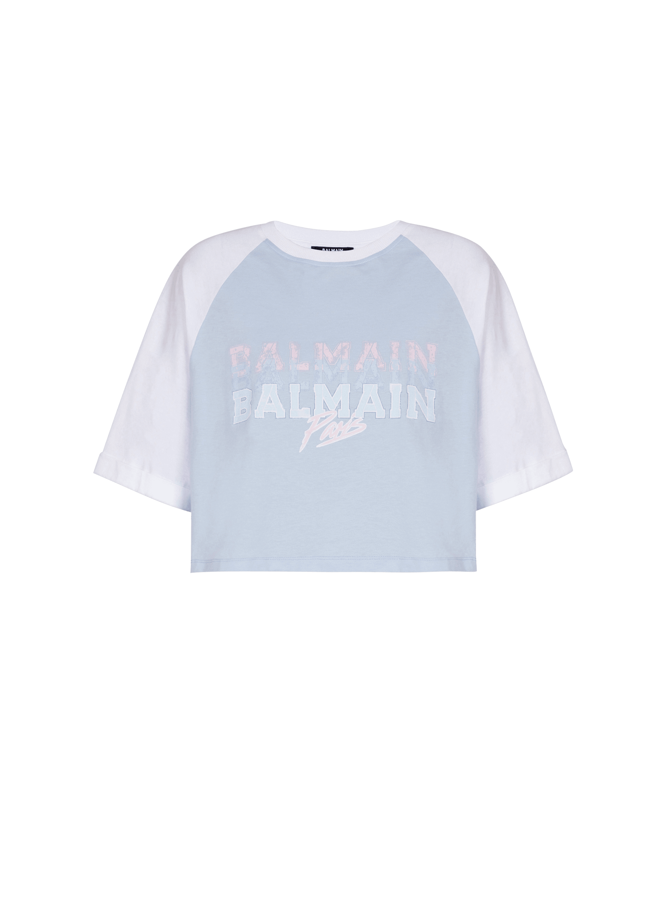 Balmain Women's Blue - Cropped T-Shirt With Paris Print