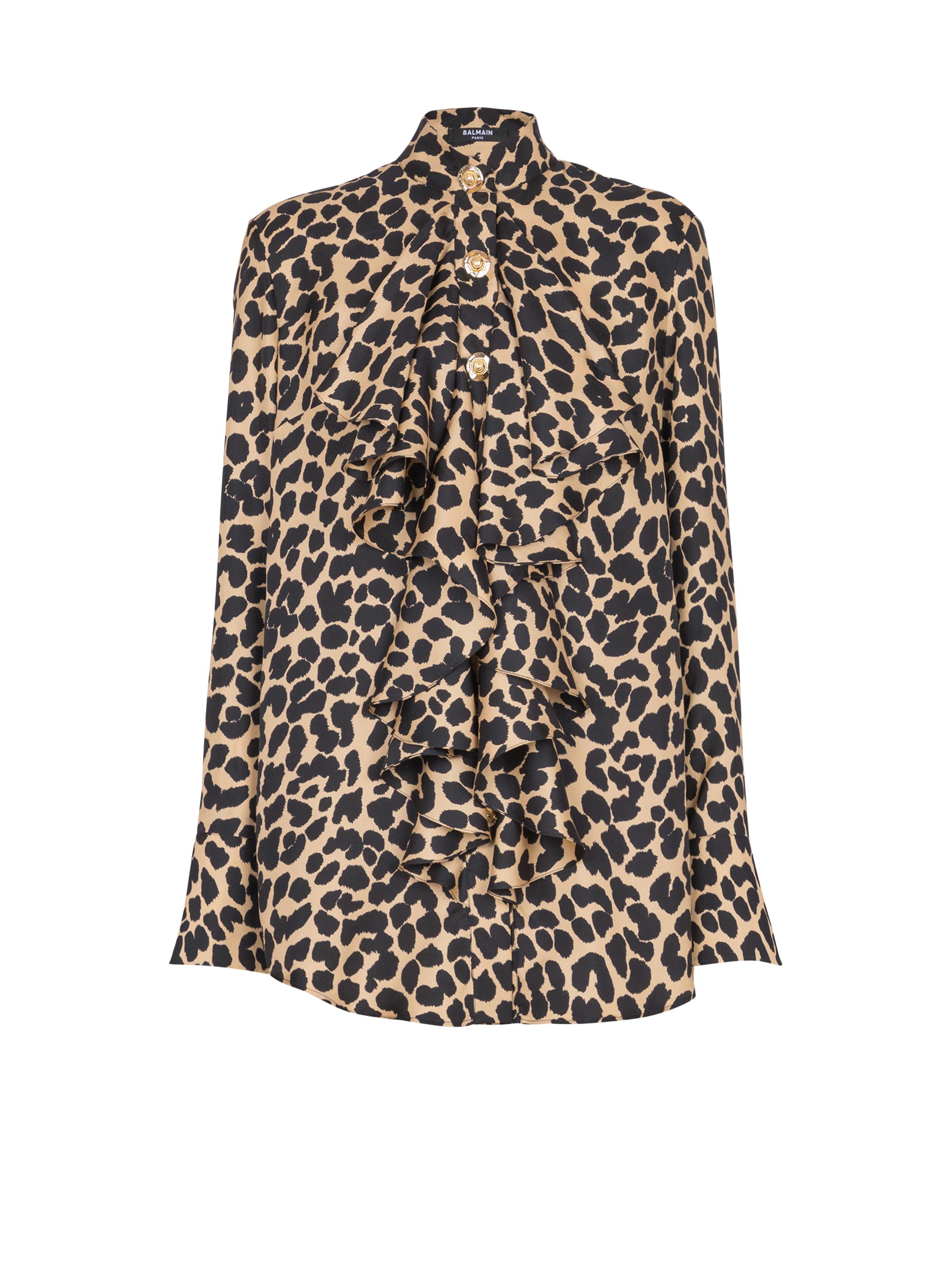 Balmain Women's Black - Leopard Print Ruffled Shirt