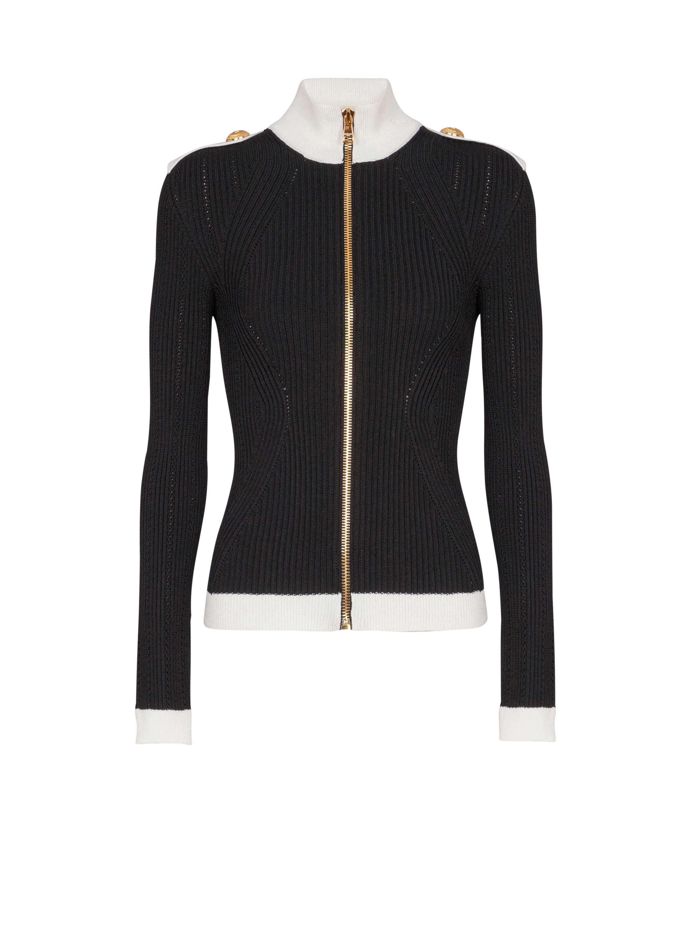 Balmain Women's Black - Zipped High-Neck Knit Cardigan