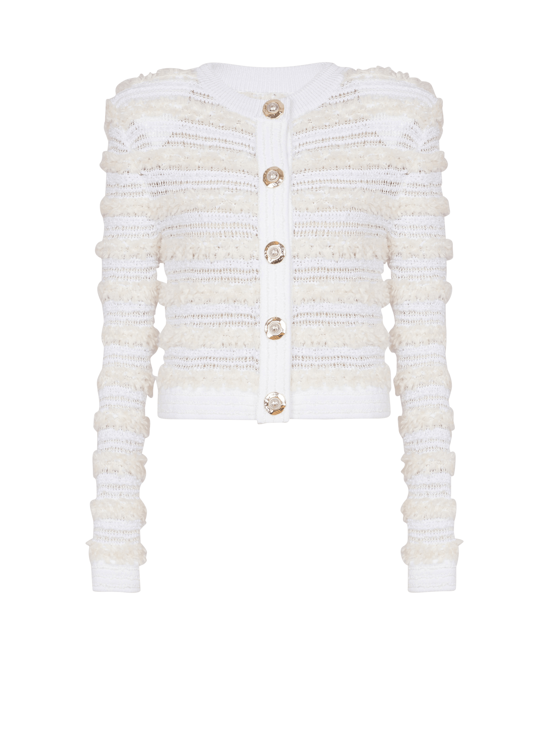 Balmain Women's White - Long-Sleeved Tweed-Effect Knit Cardigan