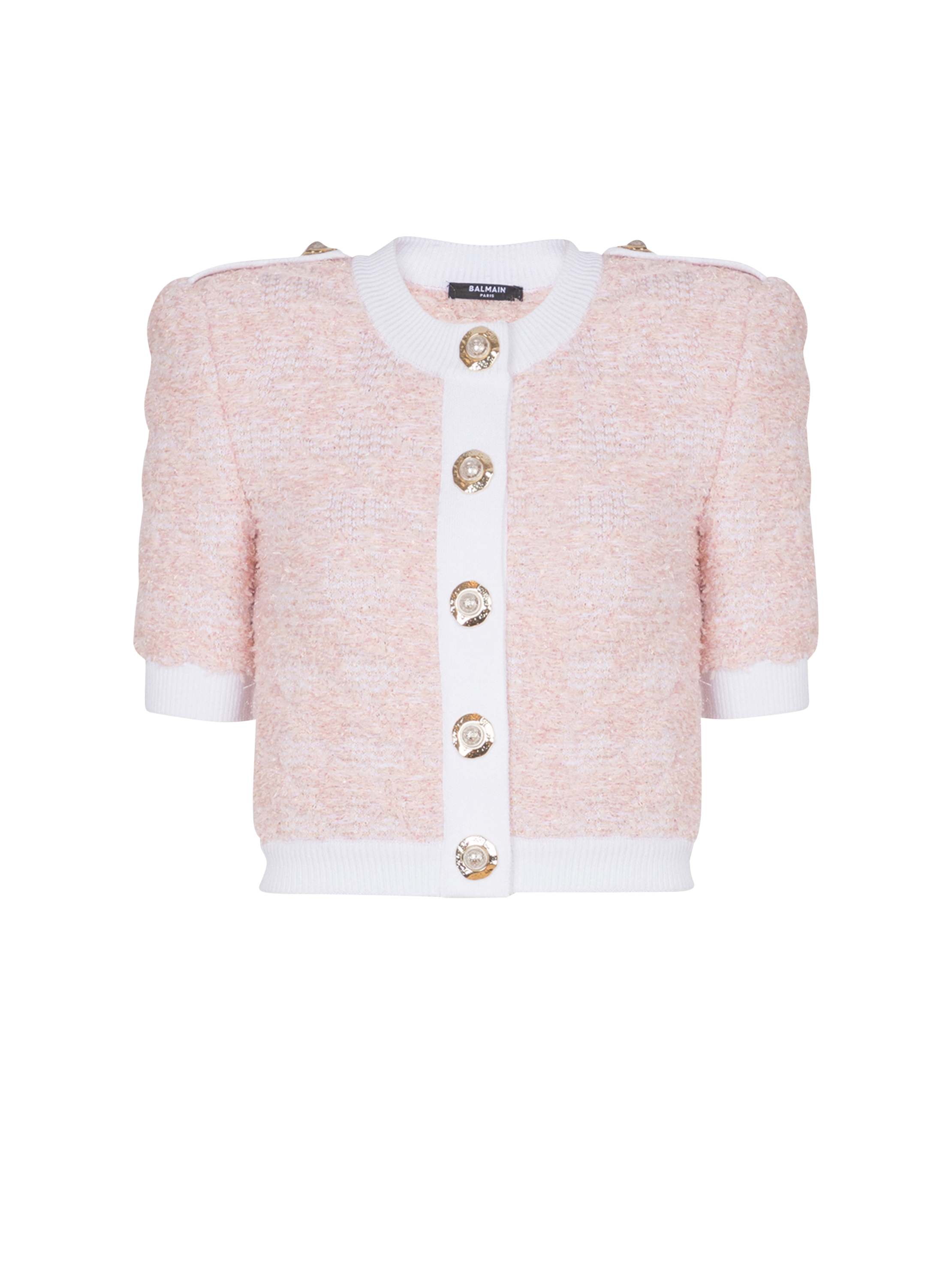 Balmain Short-sleeved Knit Cardigan In Pink