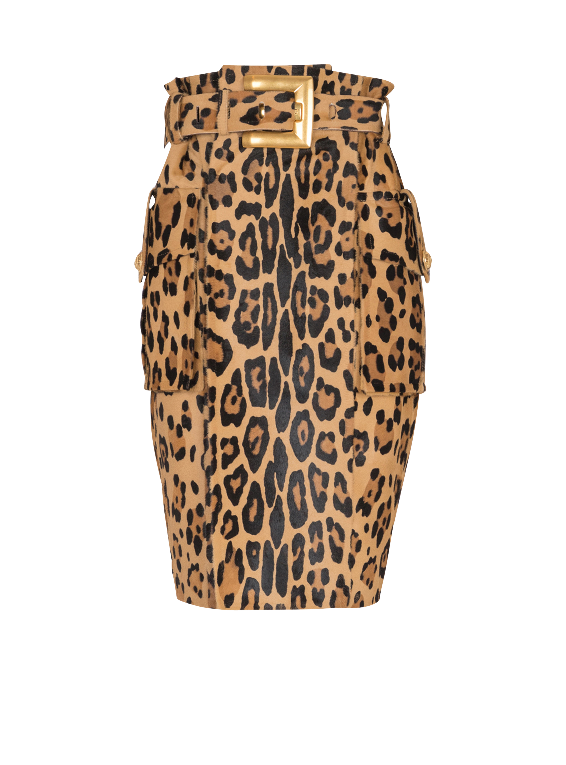 Balmain Women's Multicolor - Ponyskin-Style Leather Midi Skirt With Leopard Pattern