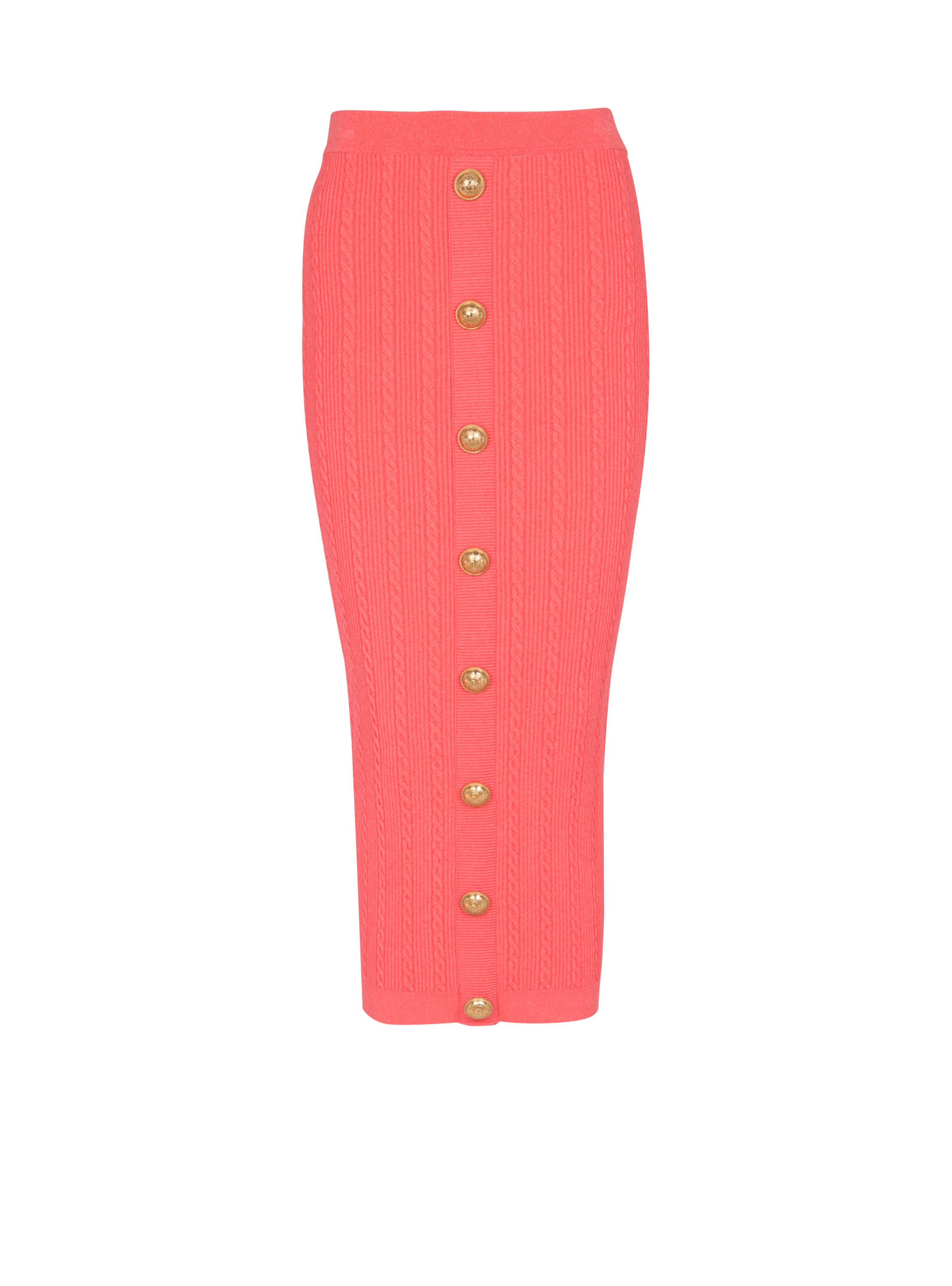 Balmain Cable-knit Midi Skirt In Pink
