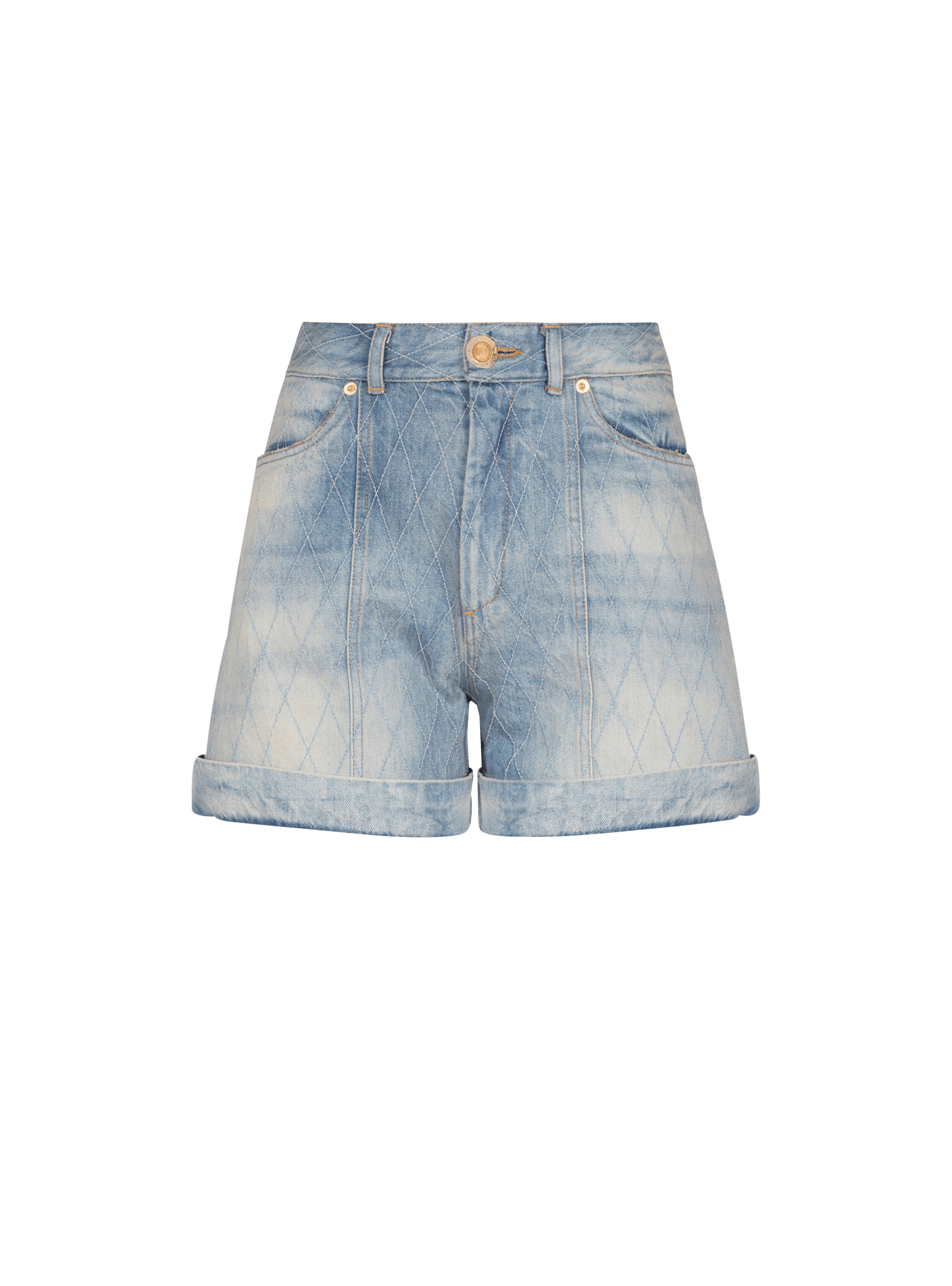Balmain Women's Blue - Short Diamond Denim Shorts