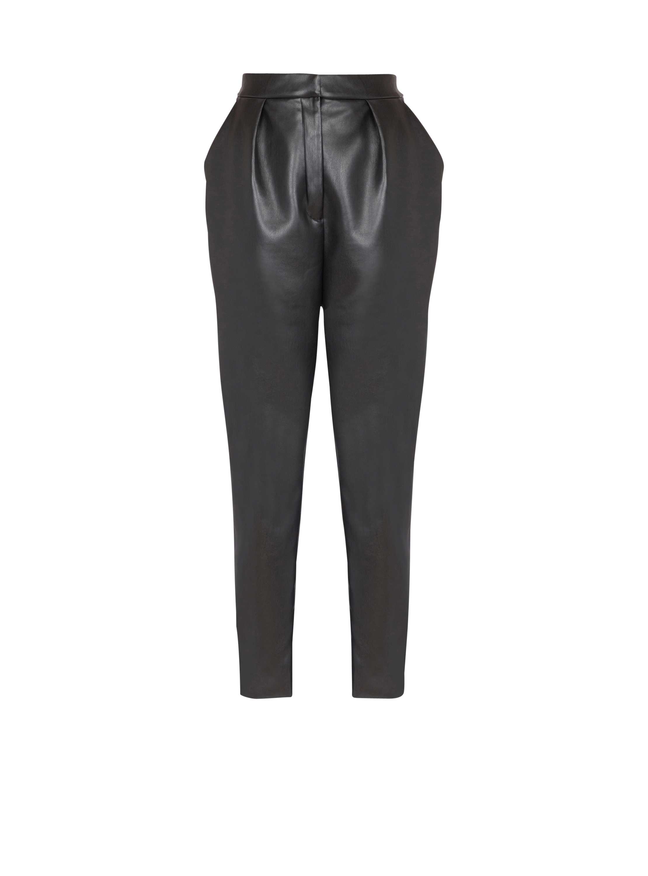 Balmain High-waisted Faux Leather Trousers In Black