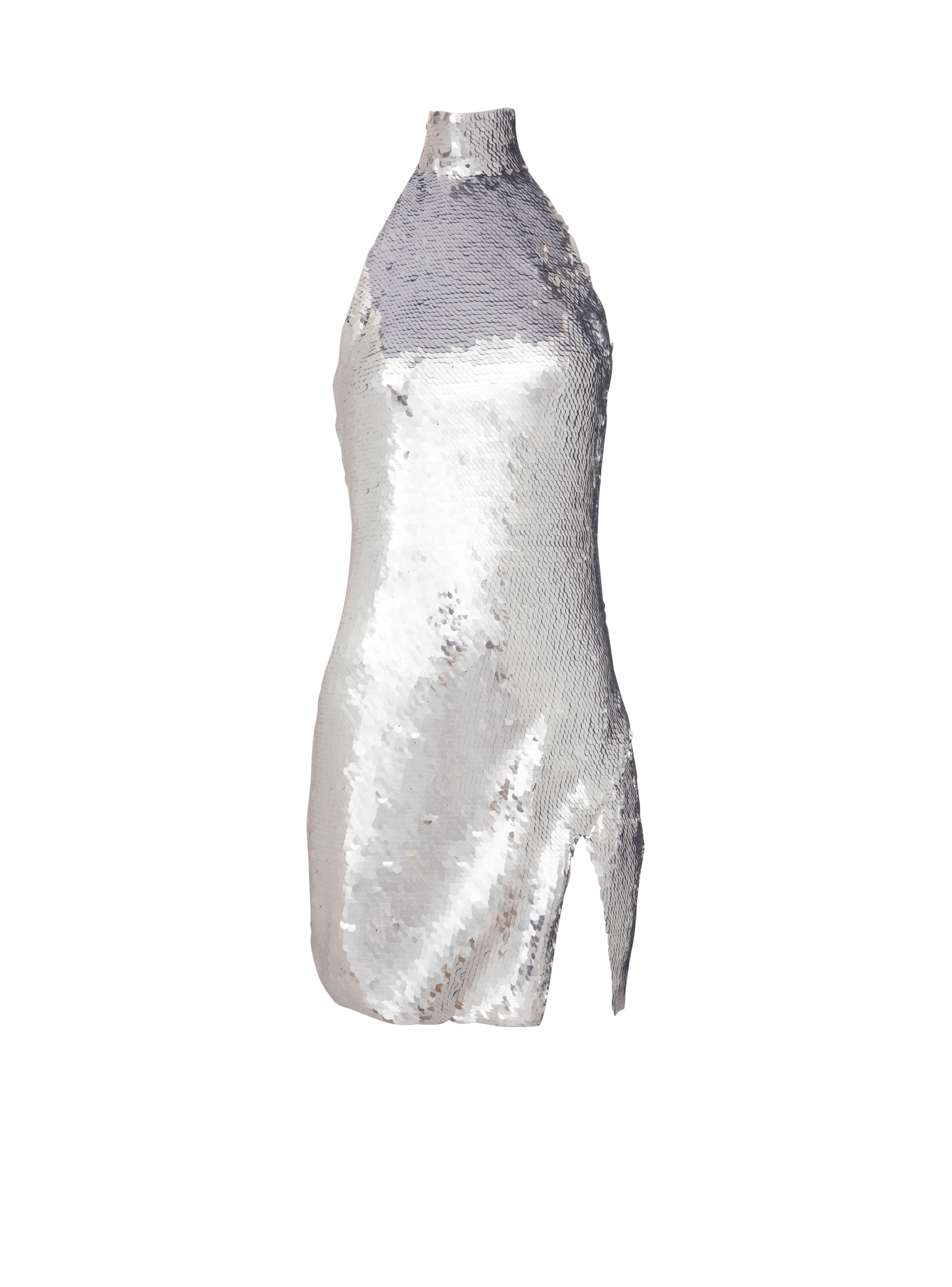 Balmain Women's Silver - Short Sequinned Halterneck Dress