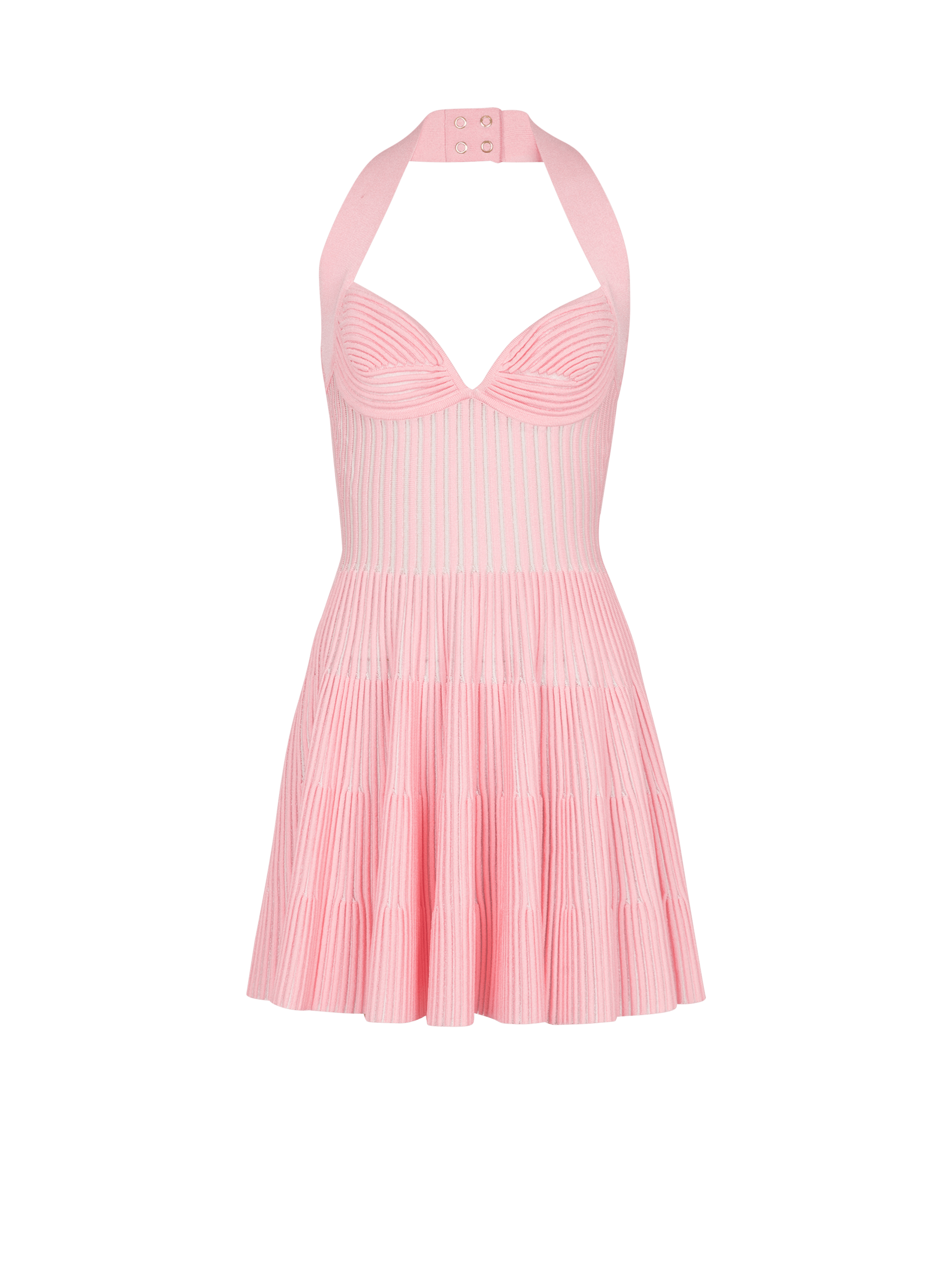 Balmain Women's Pink - Textured Knit Halterneck A-Line Dress