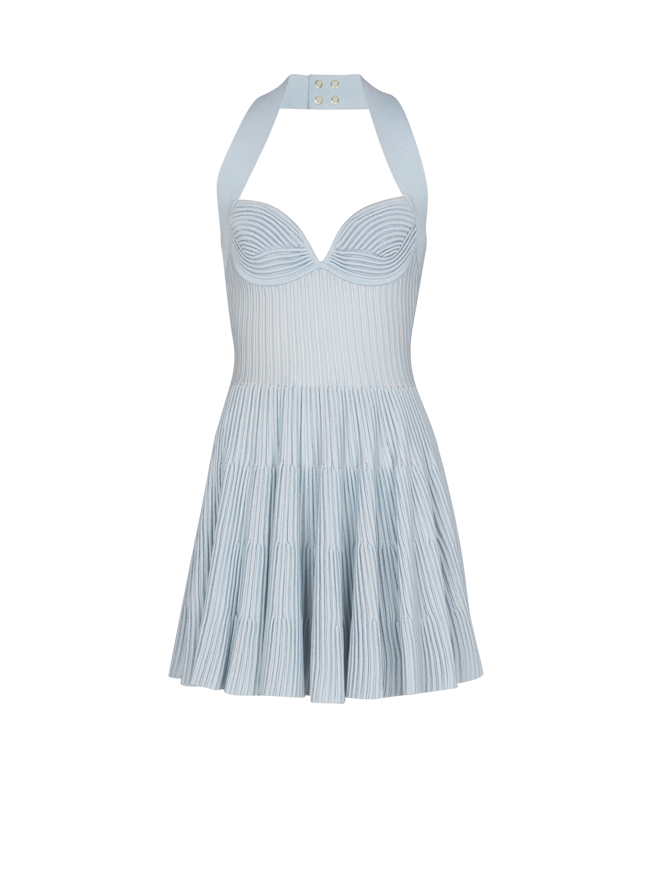 Balmain Women's Blue - Textured Knit Halterneck A-Line Dress