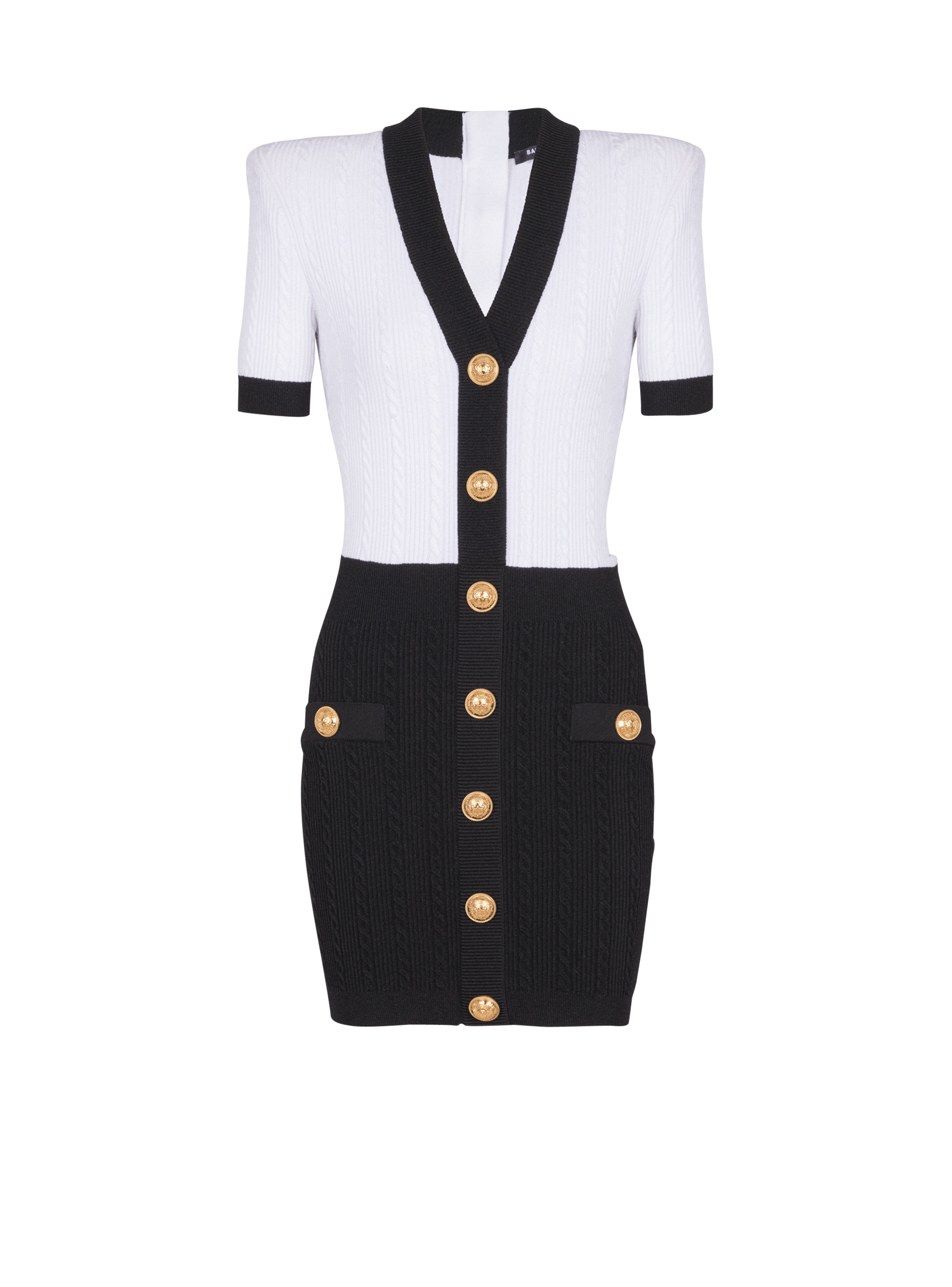Balmain Women's White - Two-Tone Cable-Knit Bodycon Dress