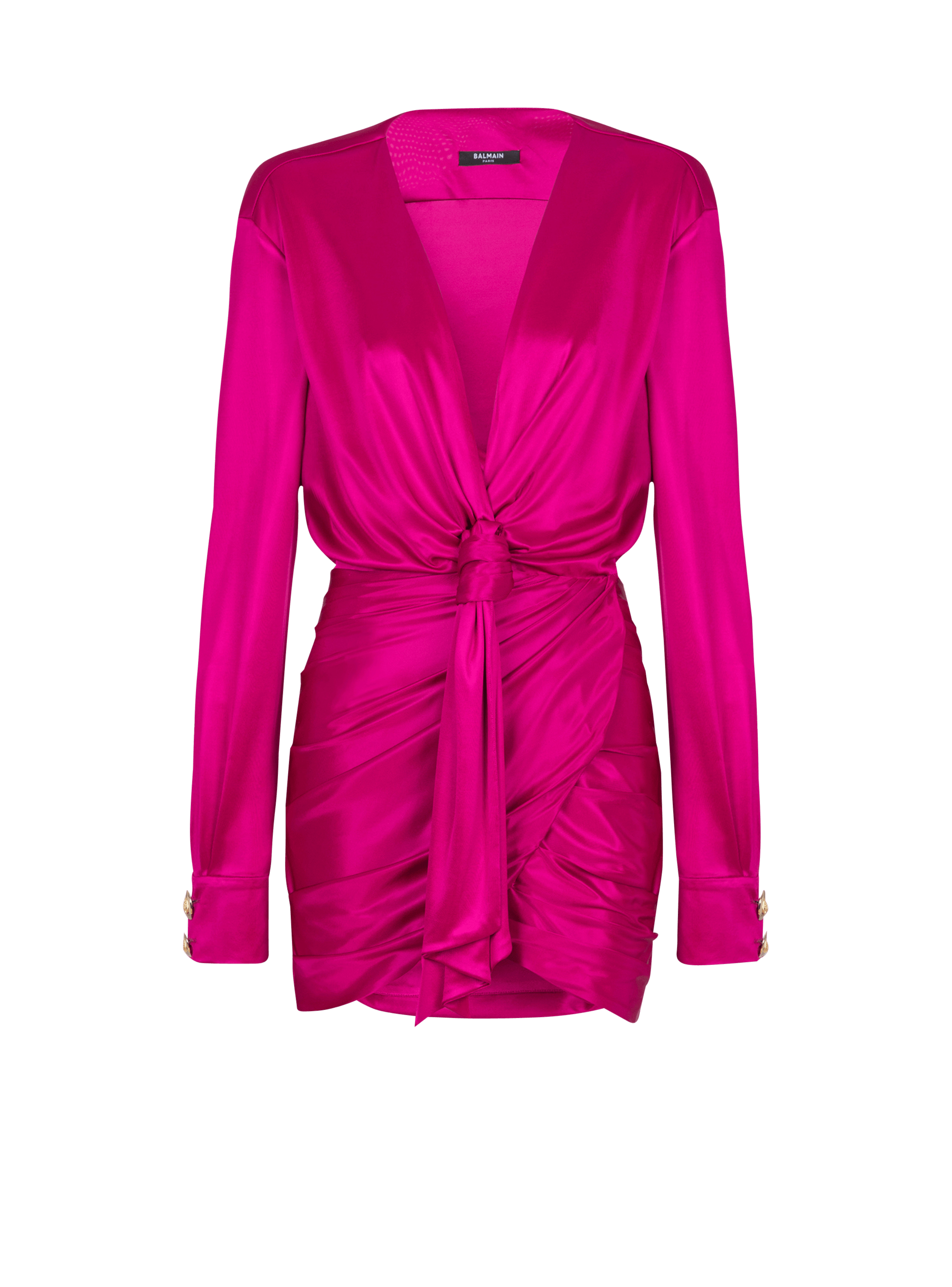 Balmain Women's Pink - Short Draped Interlock Jersey Dress