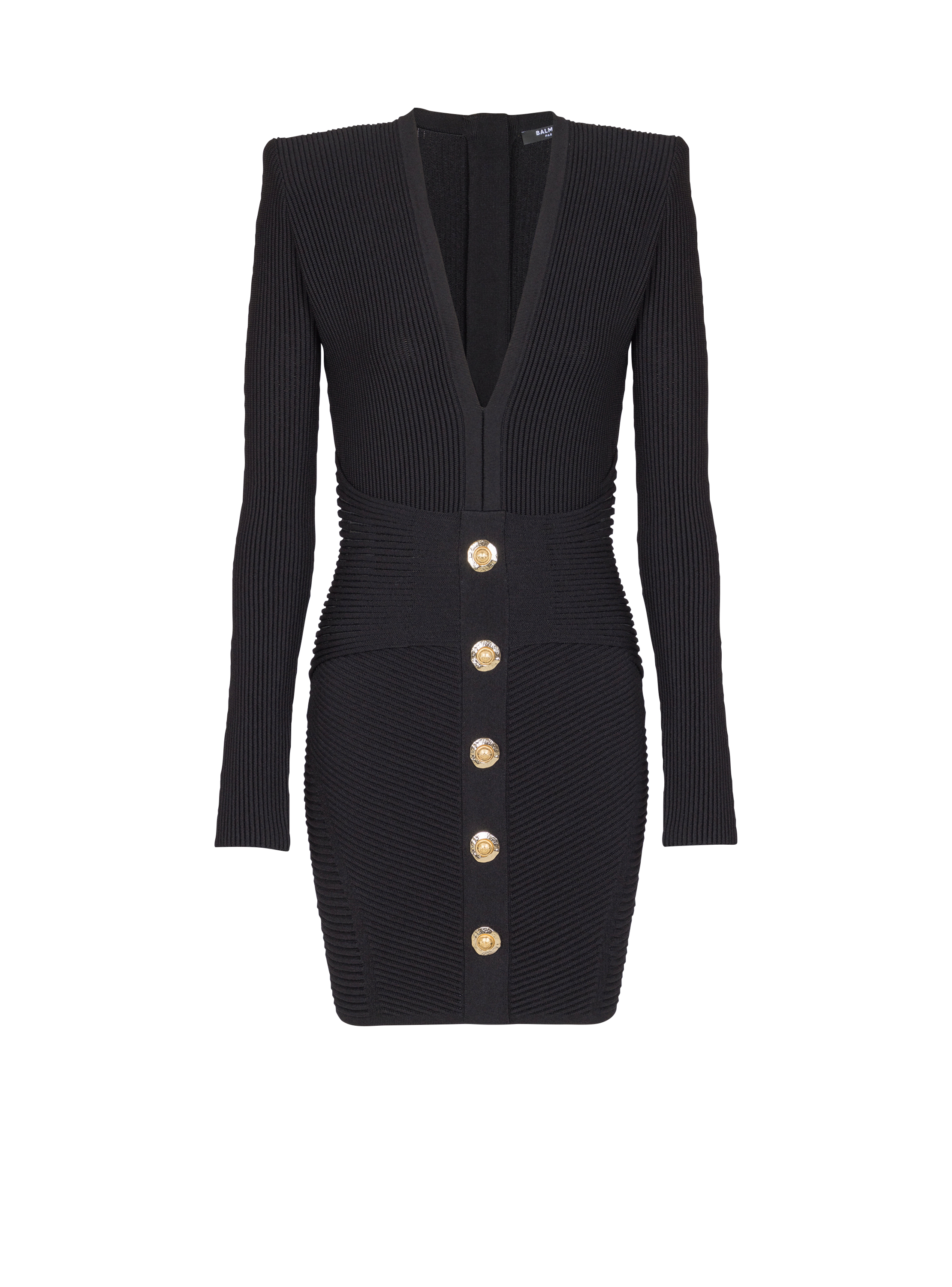 Balmain Women's Black - Short Ribbed Knit Bodycon Dress
