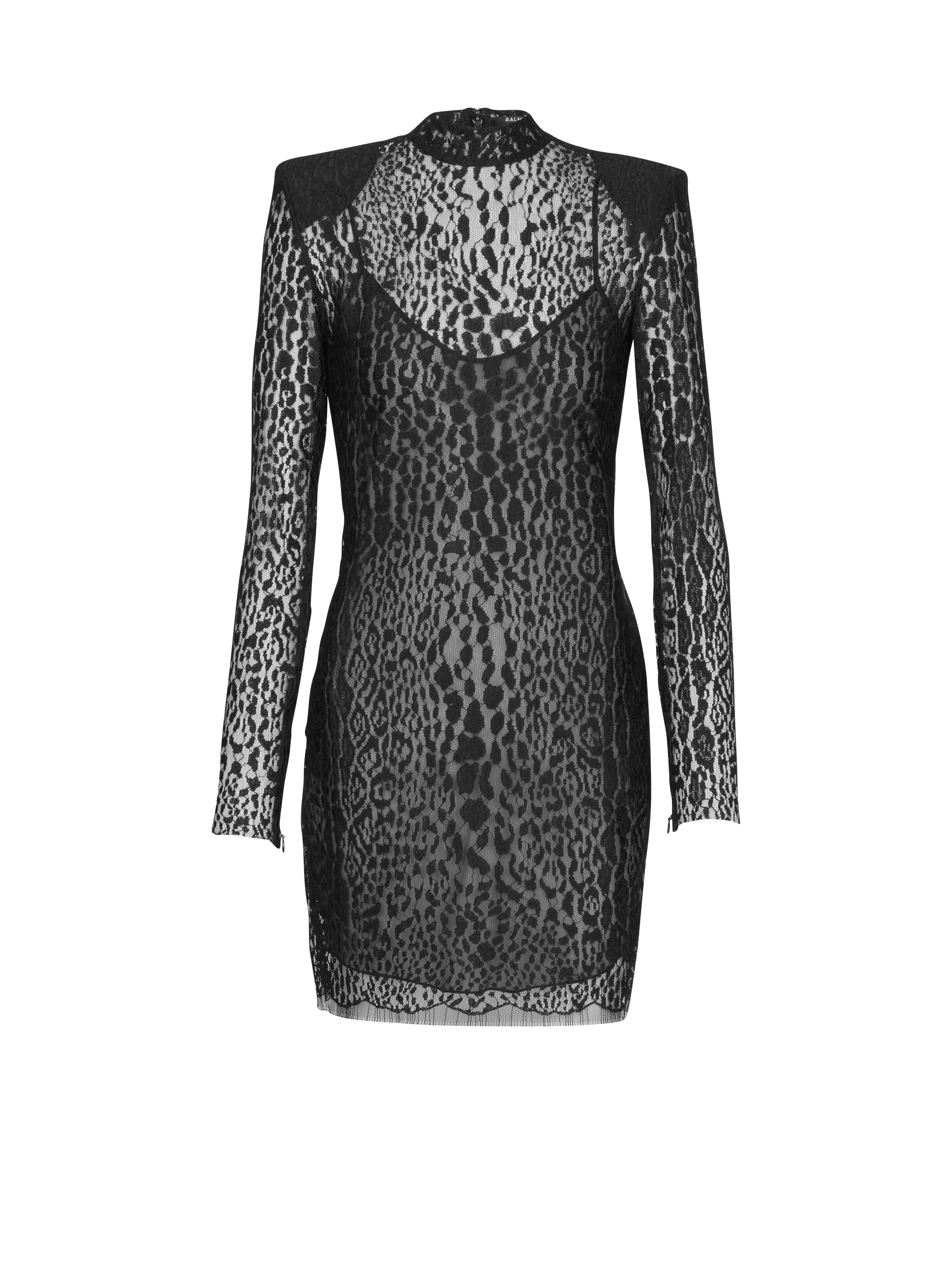 Balmain Women's Black - Leopard Pattern Lace Bodycon Dress