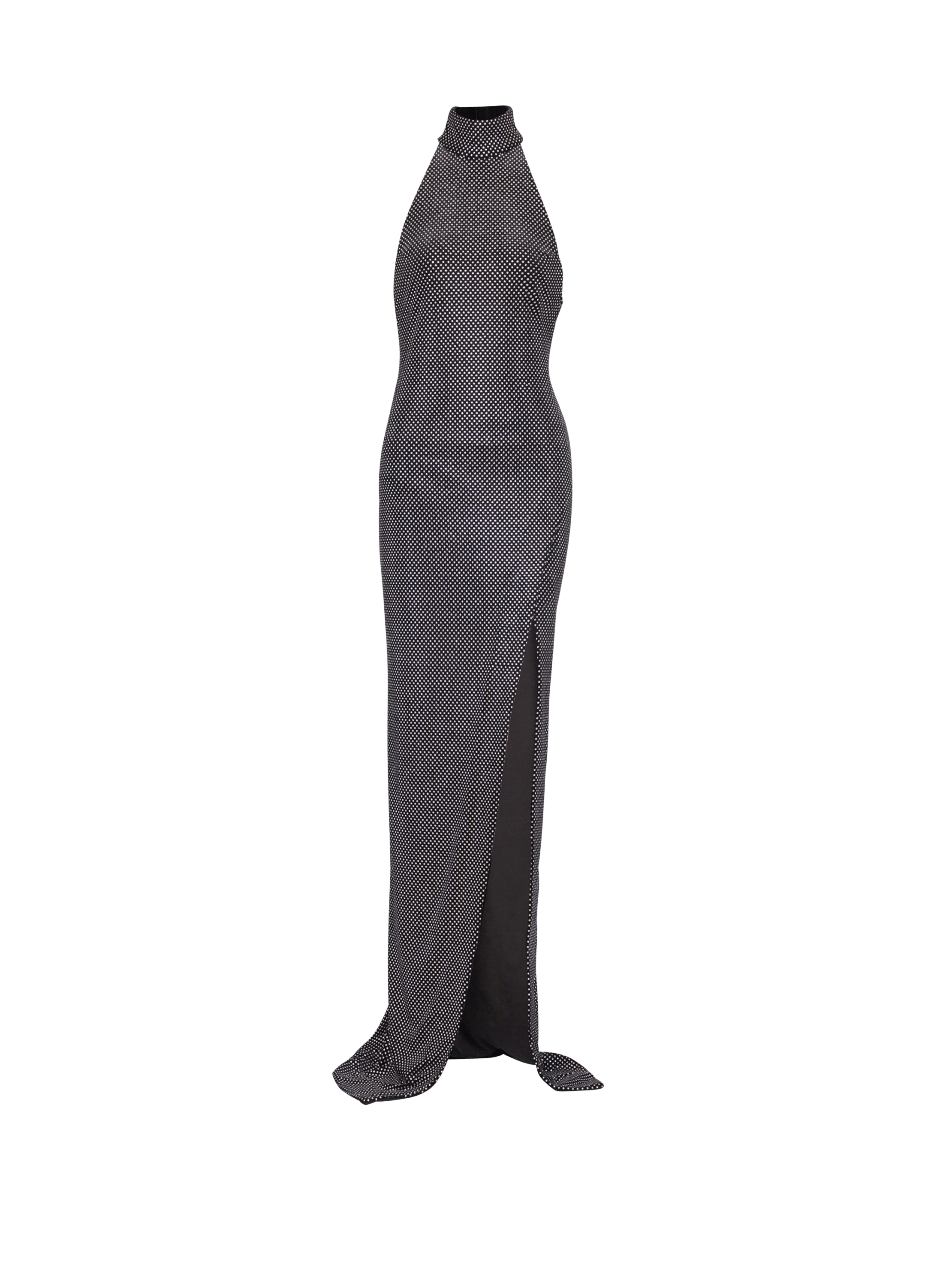 Balmain Women's Silver - Long Velvet Halterneck Dress With Rhinestones
