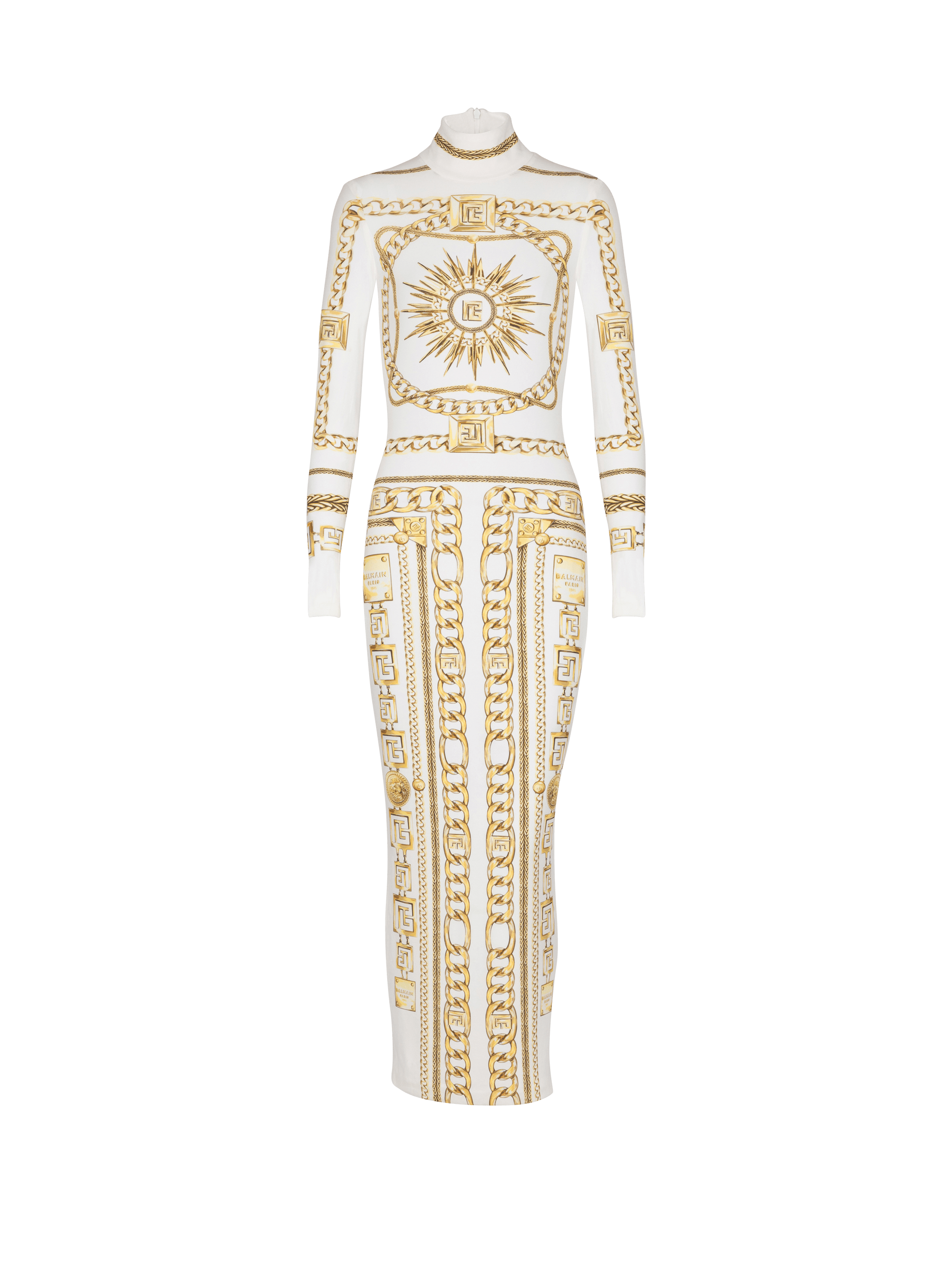 Balmain Women's Gold - Long Printed Bodycon Dress With Foulard Pattern