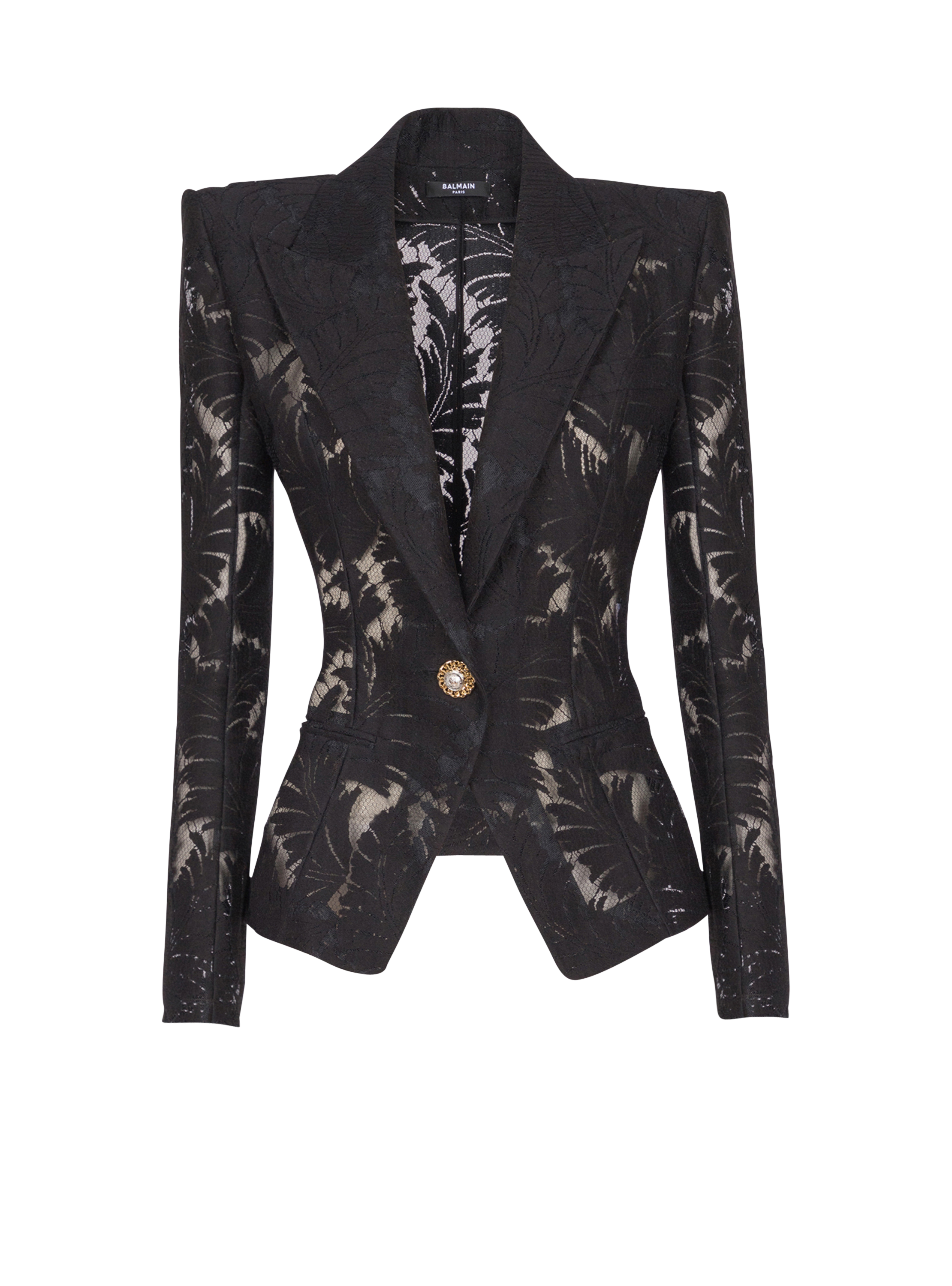 Balmain Women's Black - 1-Button Fitted Lace Jacket