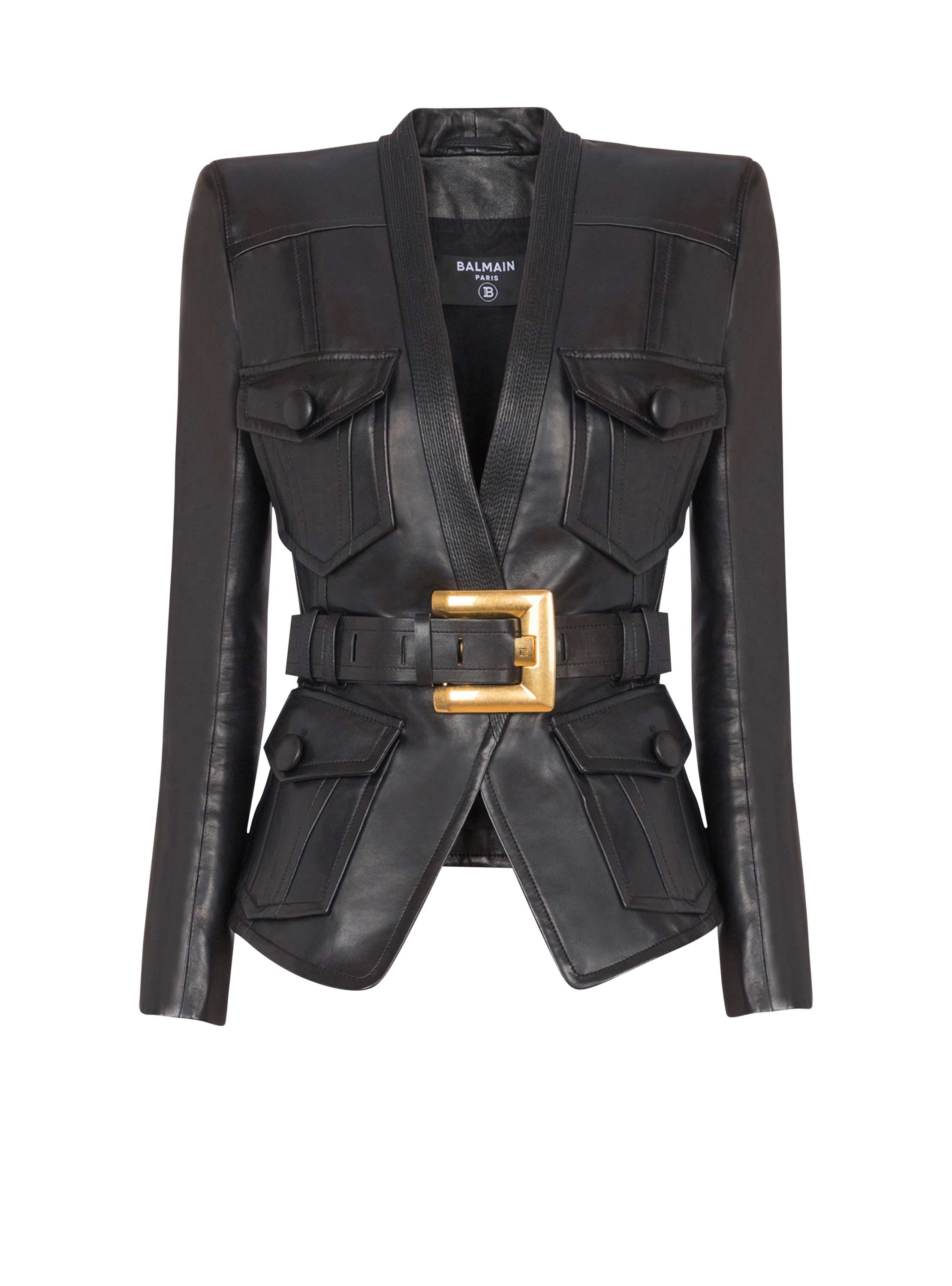 Balmain 1-button belted leather jacket
