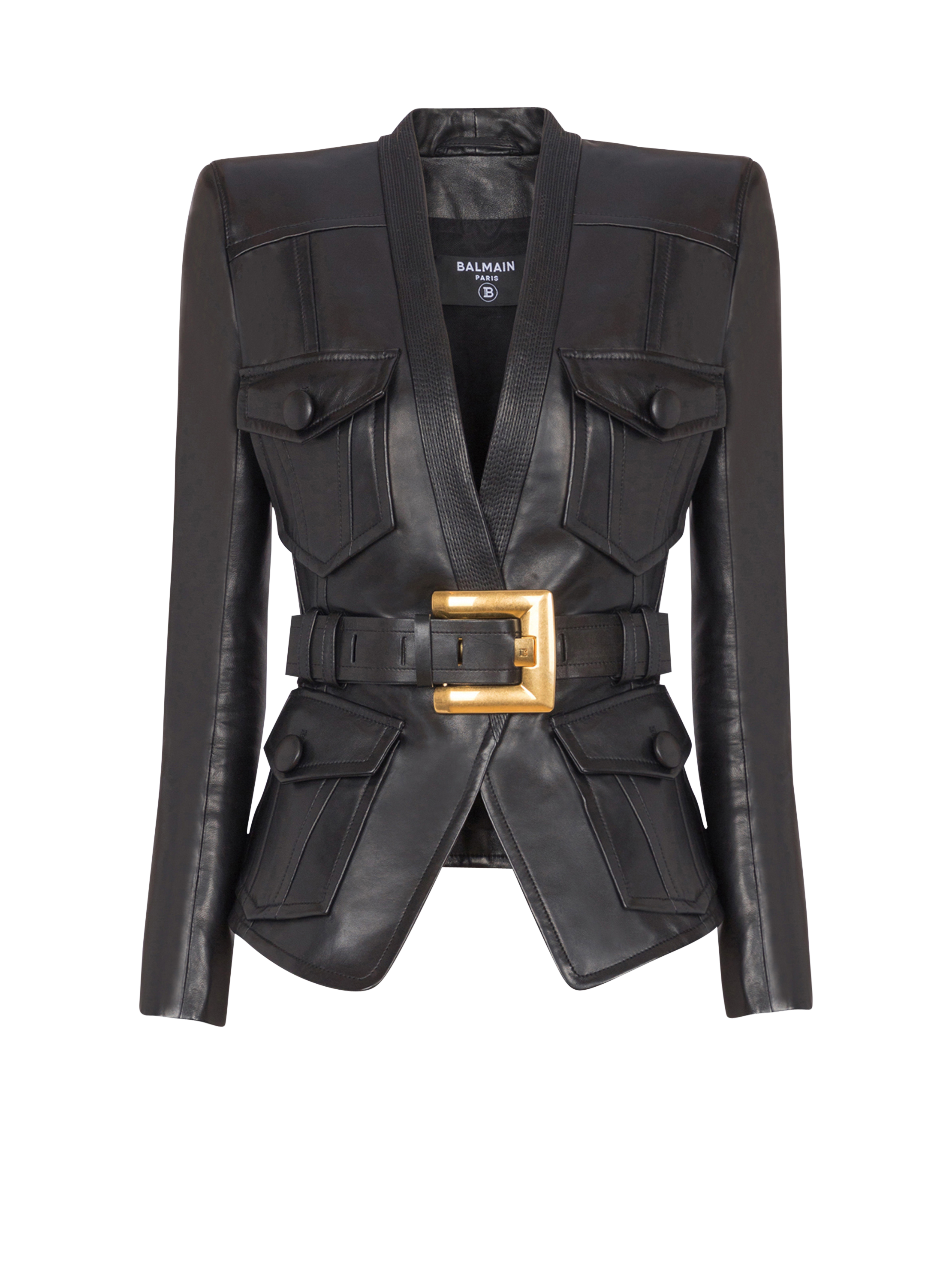 Balmain Women's Black - 1-Button Belted Leather Jacket