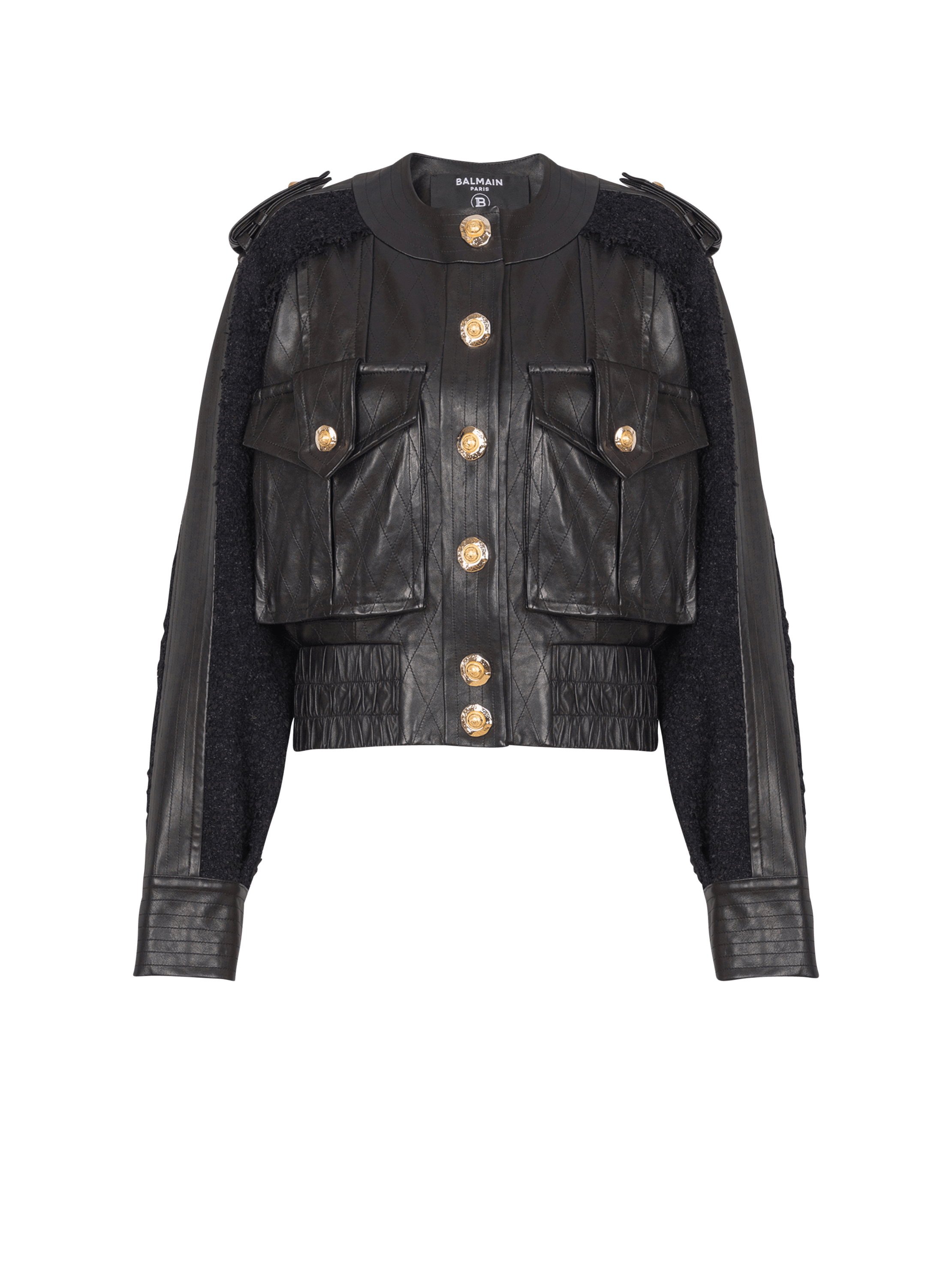 Balmain Women's Black - Tweed And Leather Bomber Jacket