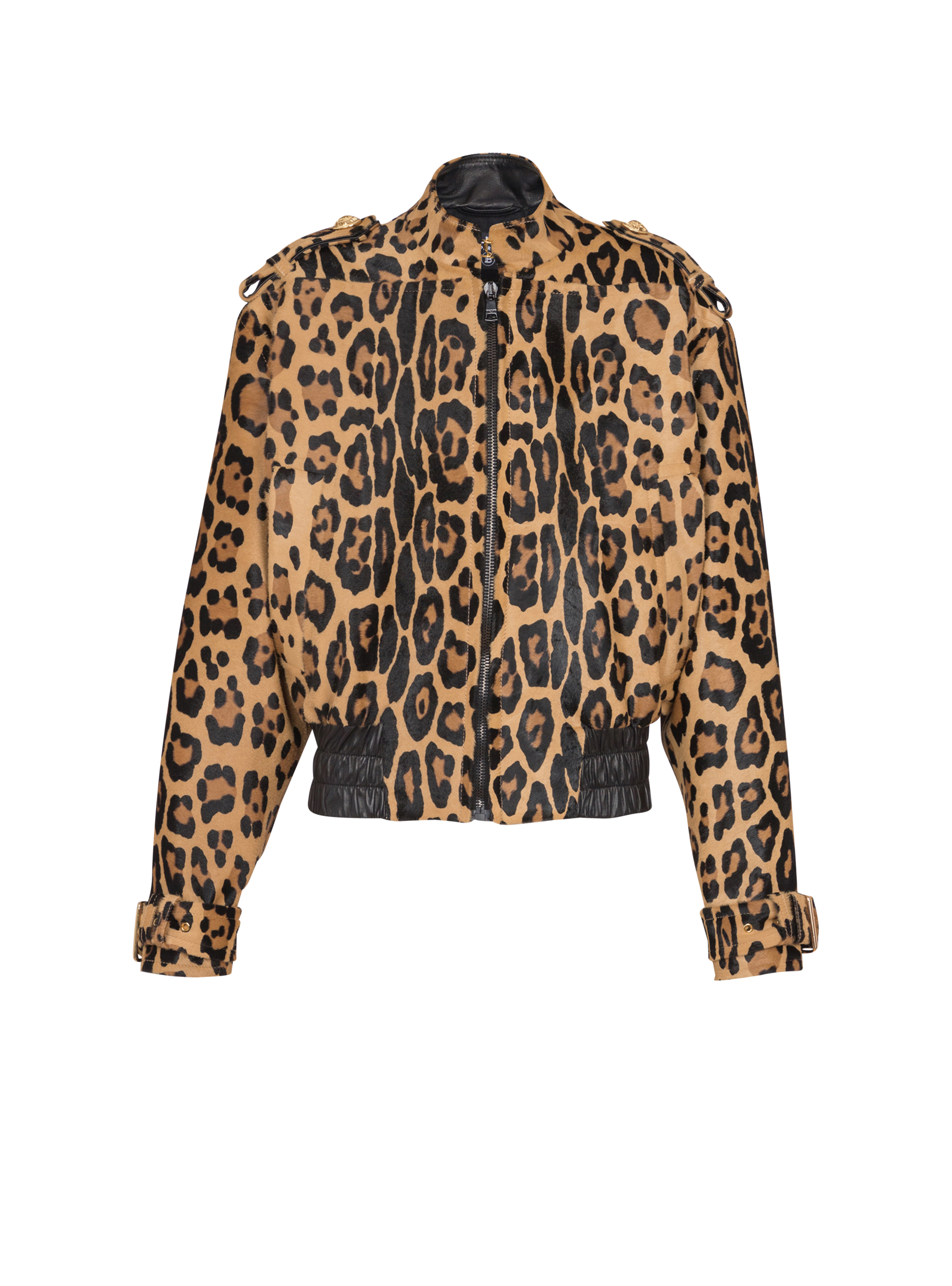 Balmain Women's Brown - Ponyskin-Style Leather Bomber Jacket With Leopard Pattern