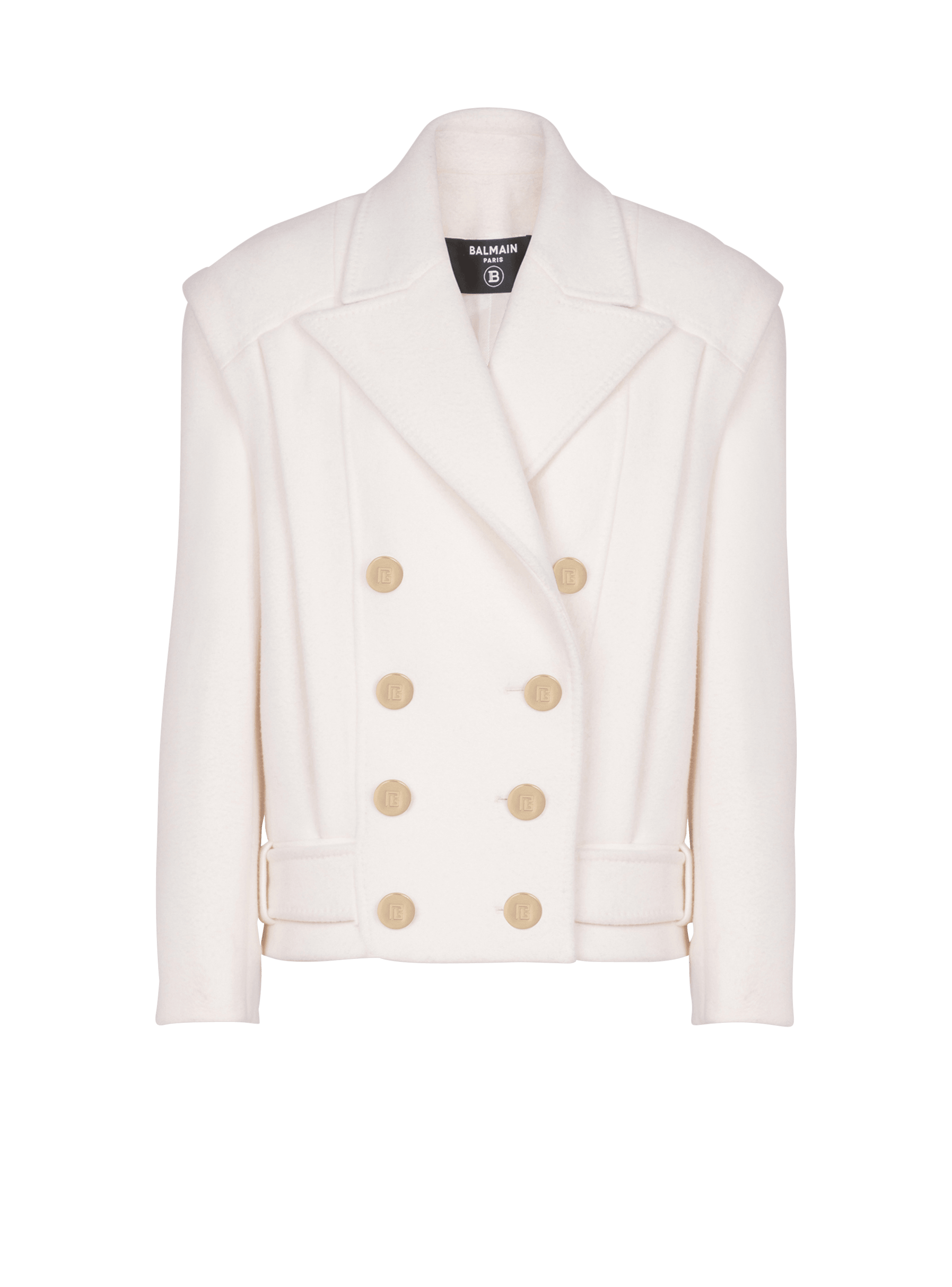 Balmain Women's White - Cropped Wool Reefer Jacket