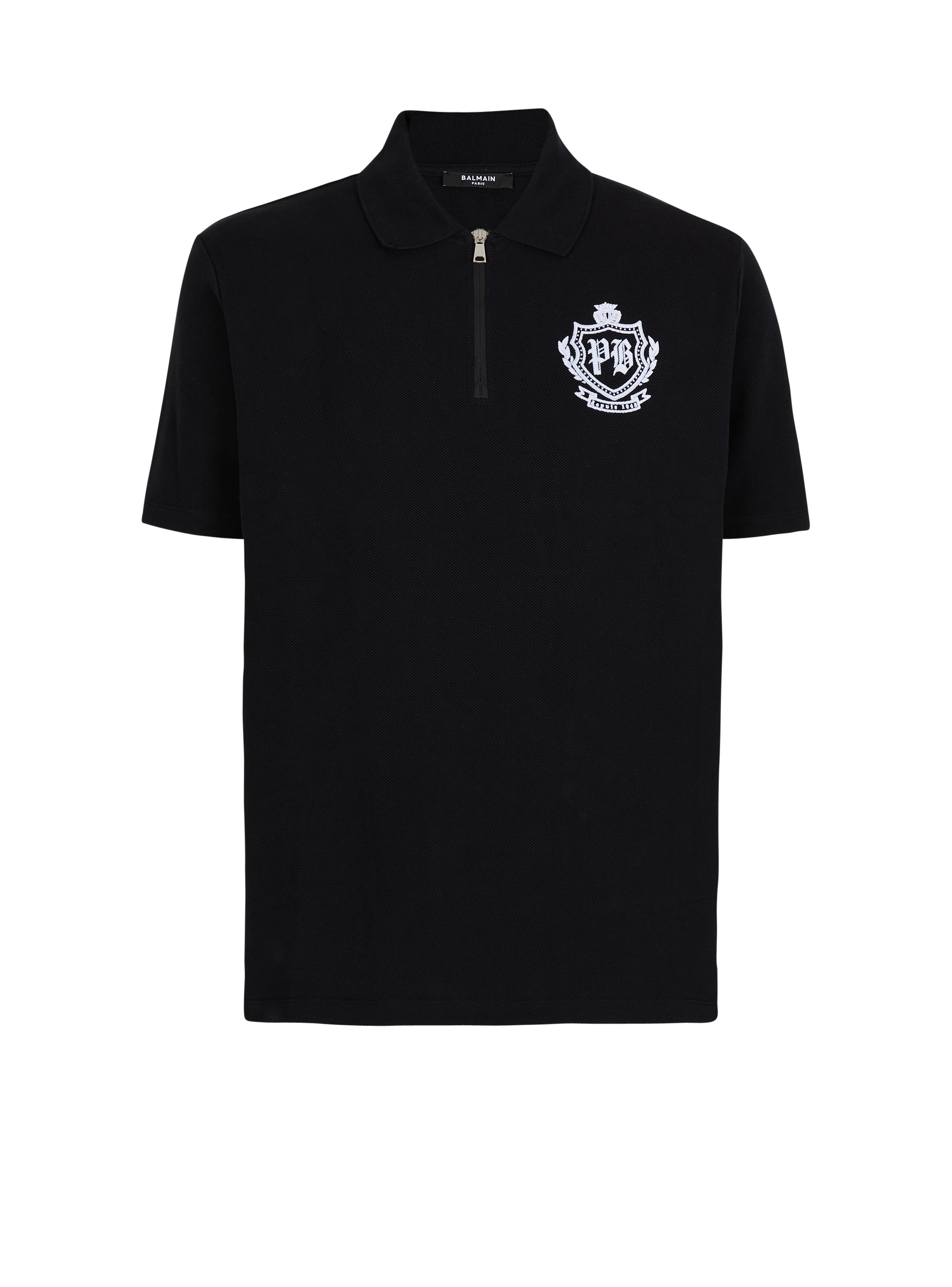 Balmain Men's Black - Short-Sleeved College Emblem Polo