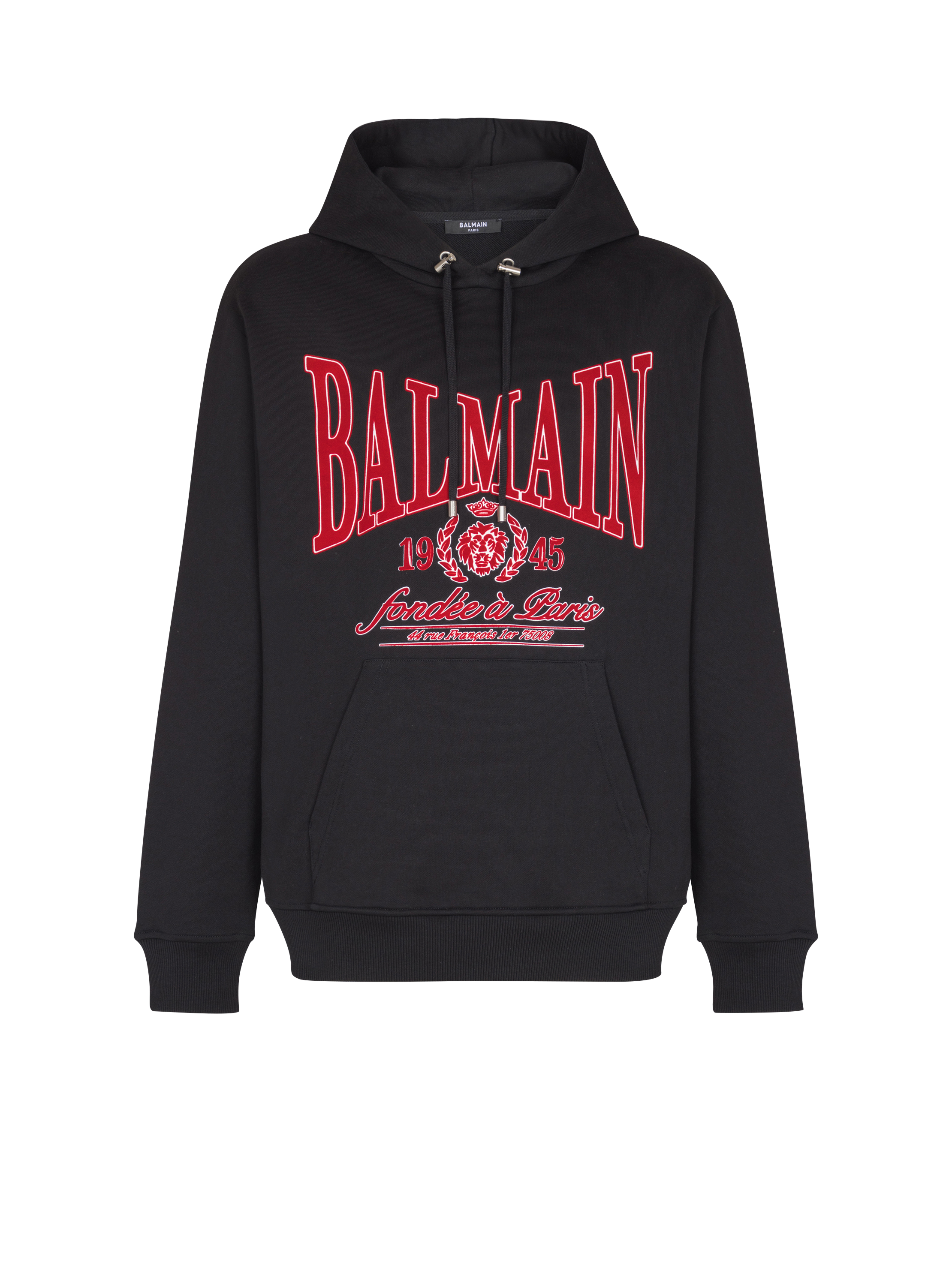 Balmain Men's Black - Flocked College Hoodie