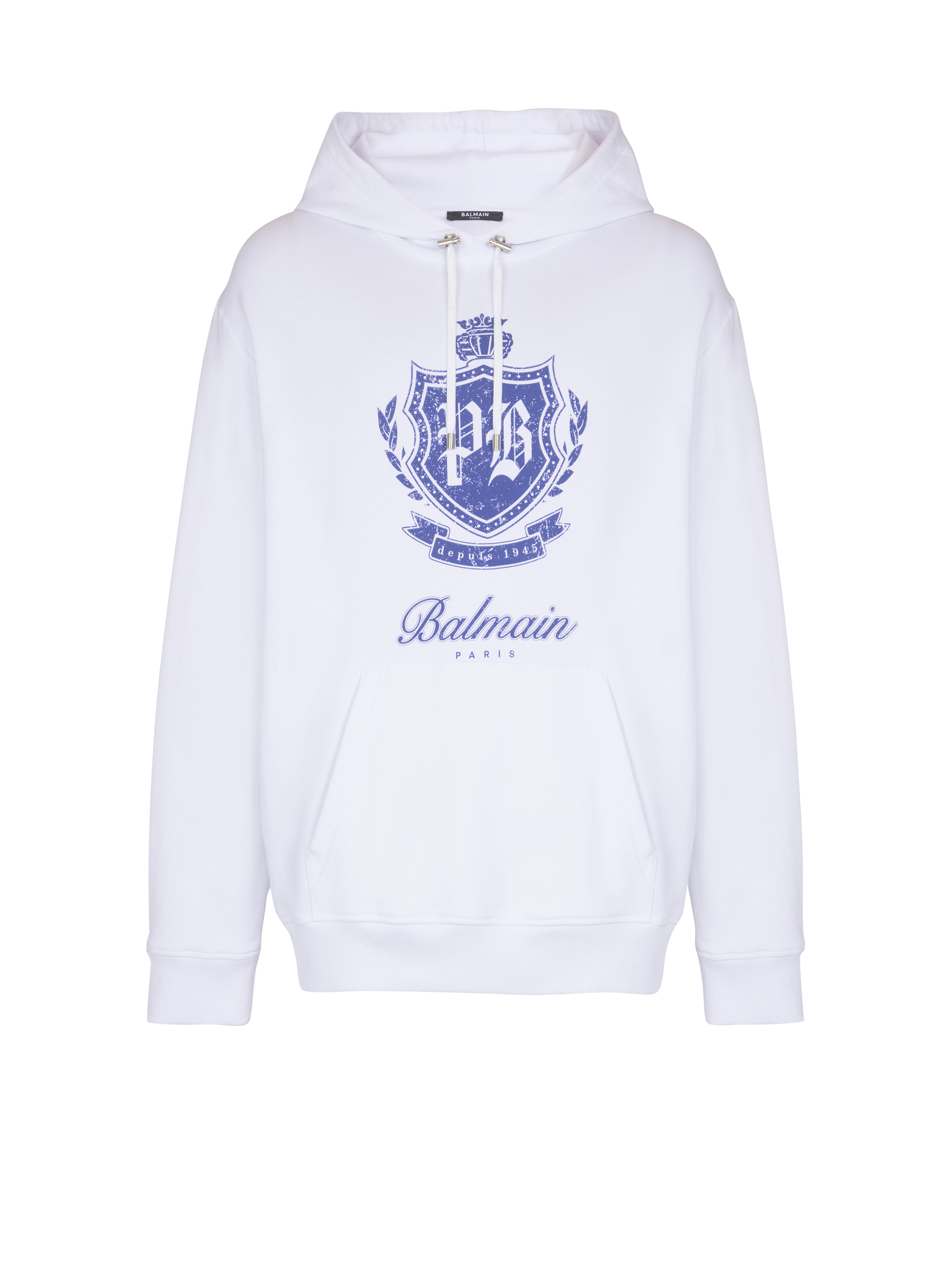 Balmain Men's White - College Emblem Hoodie