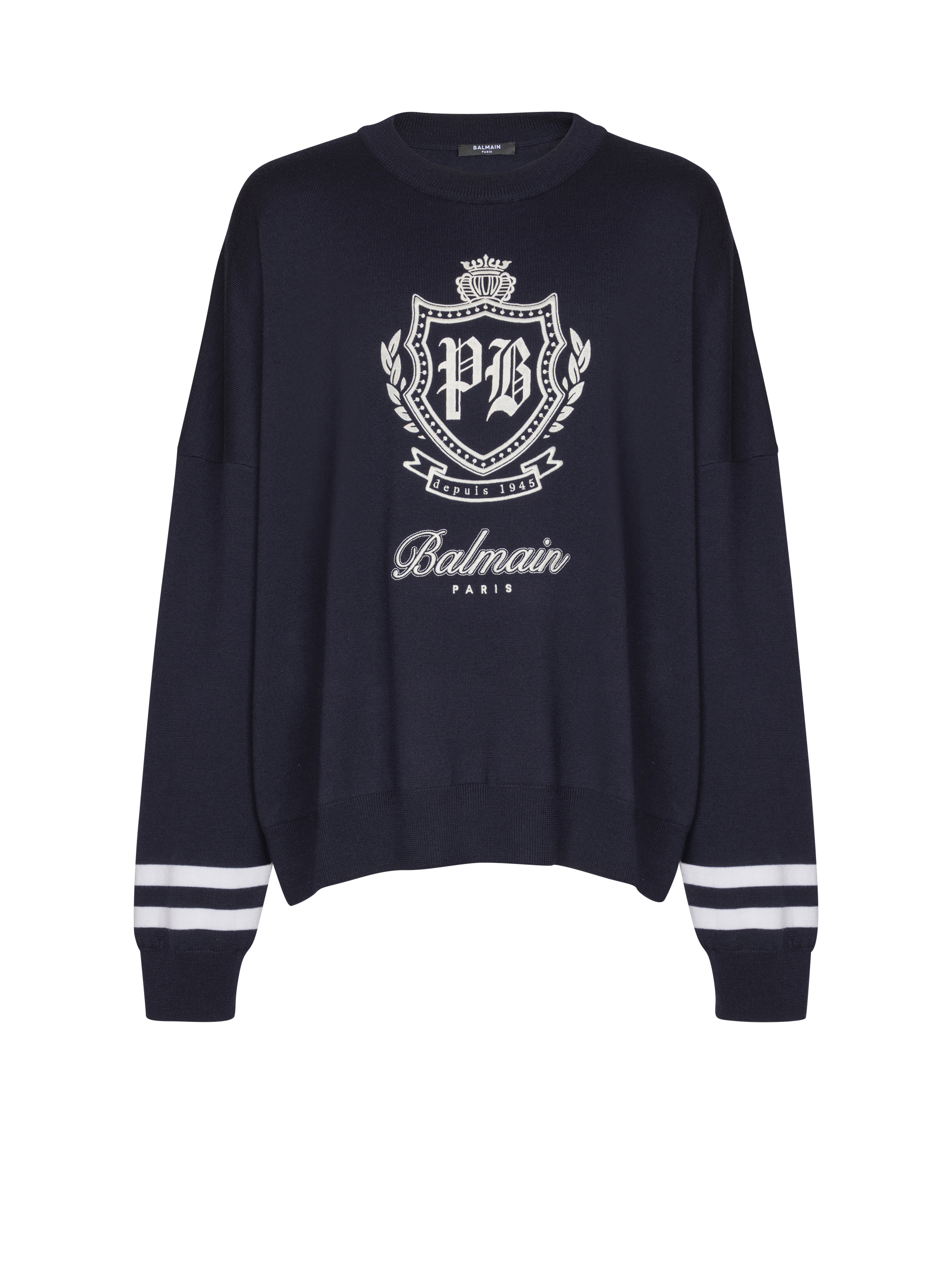 Balmain Men's Navy - College Emblem Knit Jumper