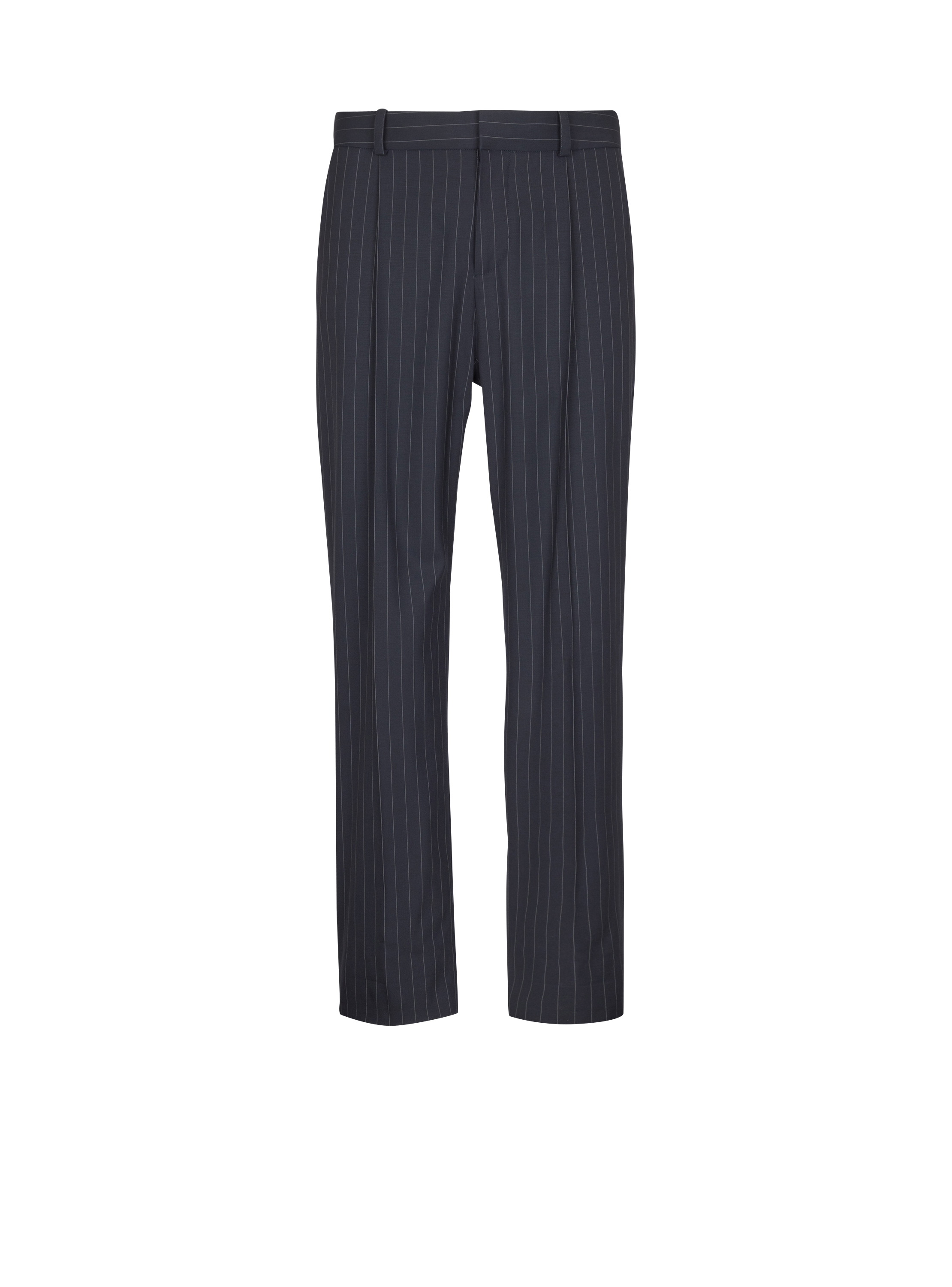 Balmain Men's Navy - Straight-Leg Trousers In Pinstripe Wool