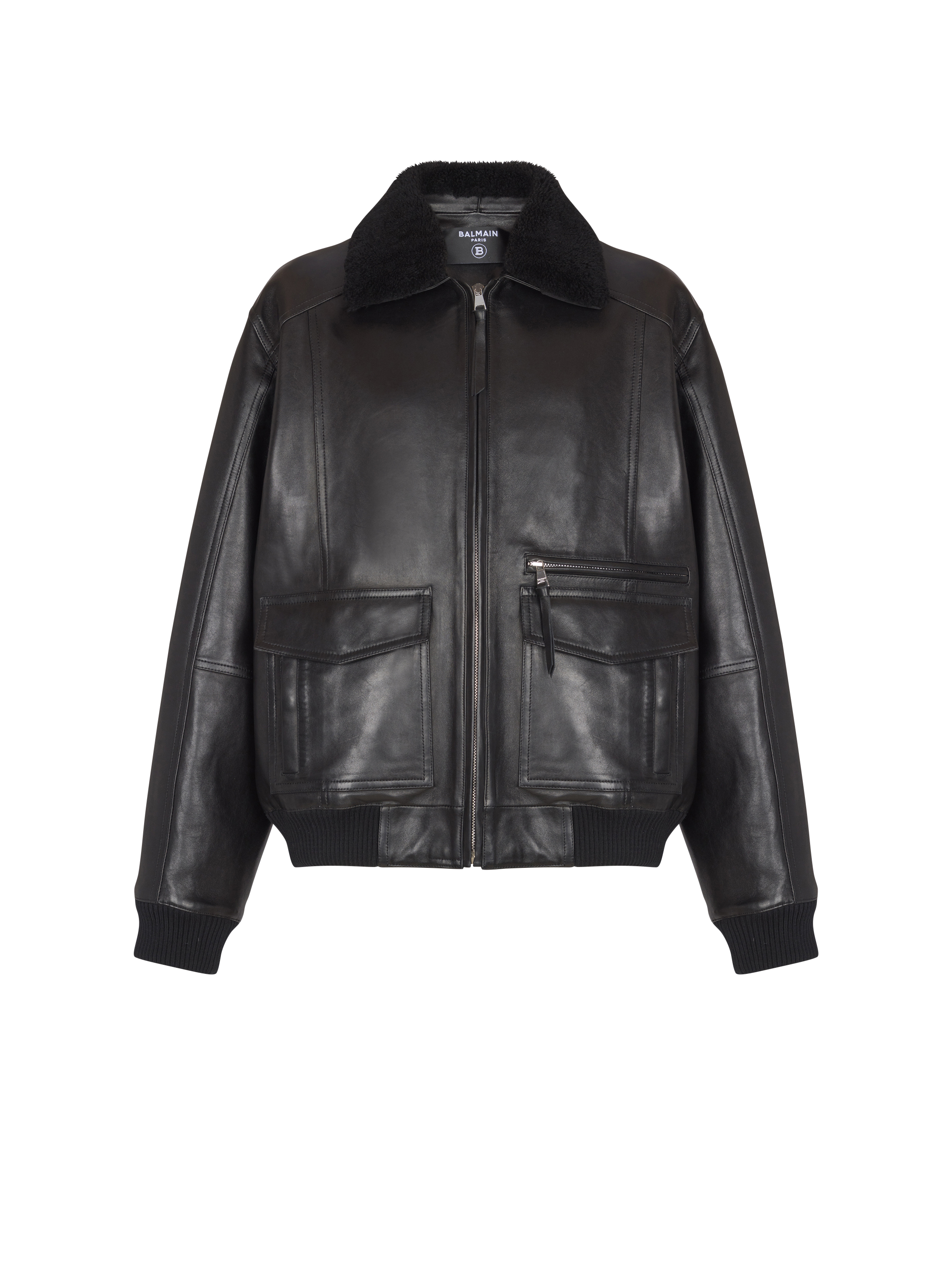 Balmain Men's Black - Lambskin Aviator Bomber Jacket