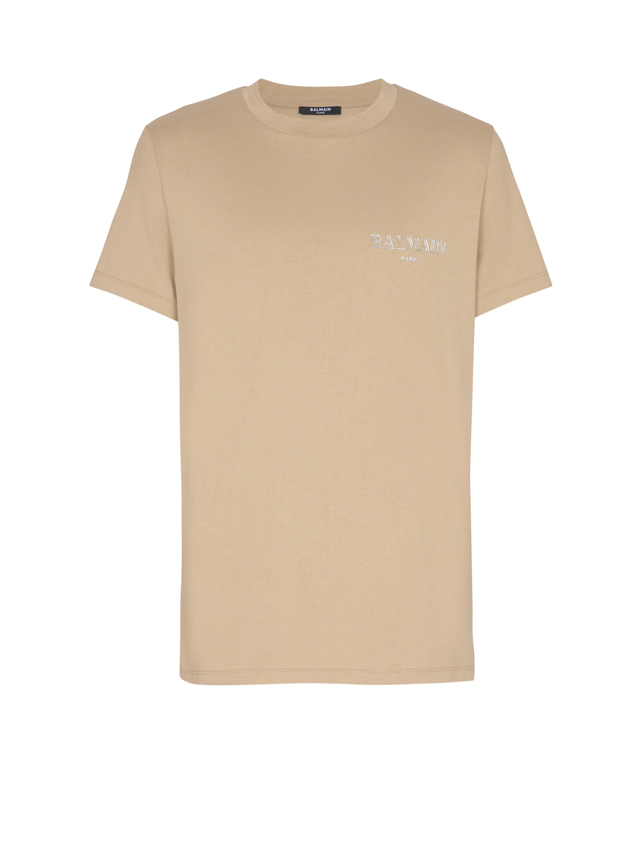 Balmain Men's Beige - T-Shirt With Vintage Gel Logo