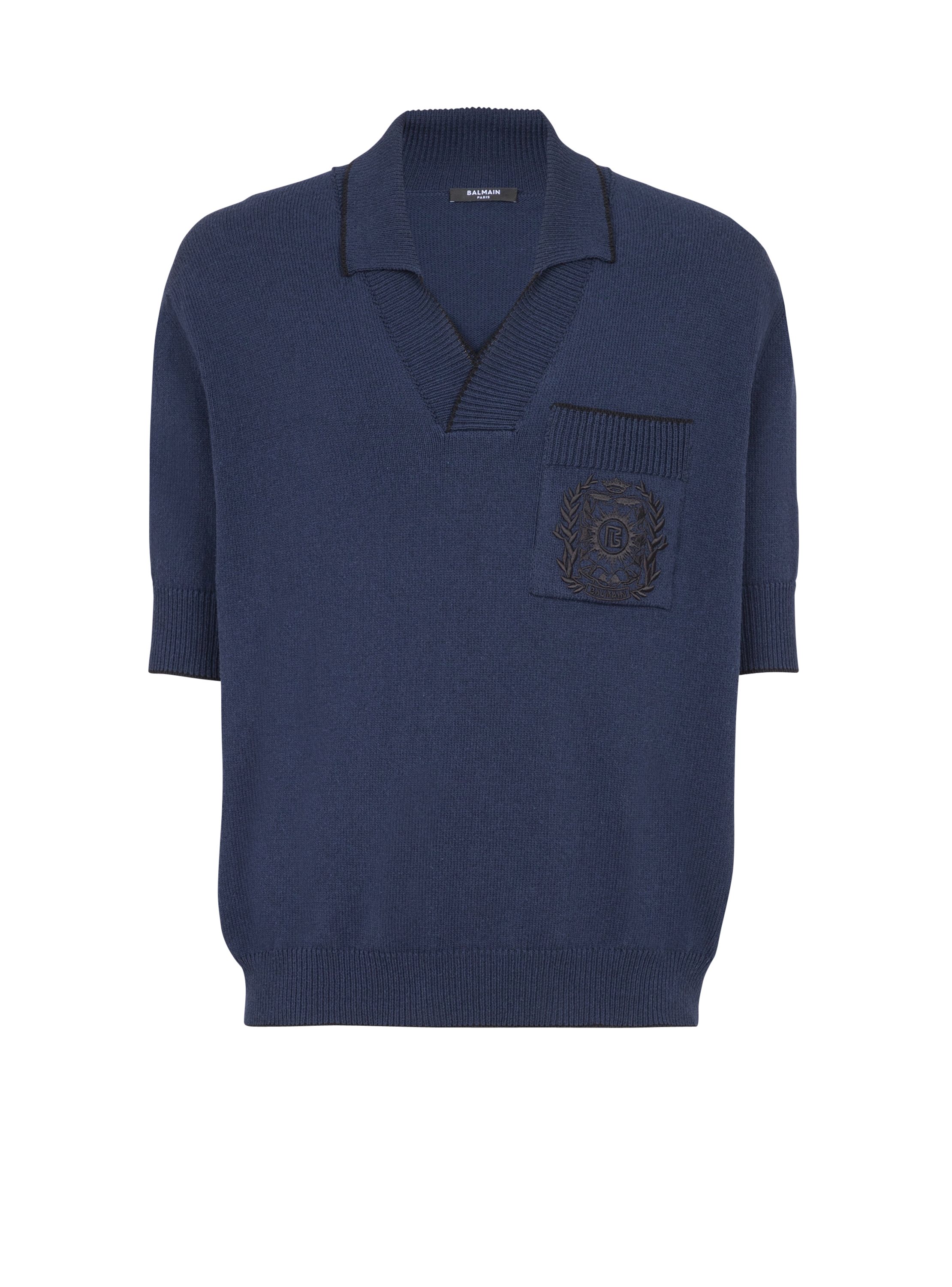 Balmain Men's Navy - Écusson Embroidered Knit Polo Shirt