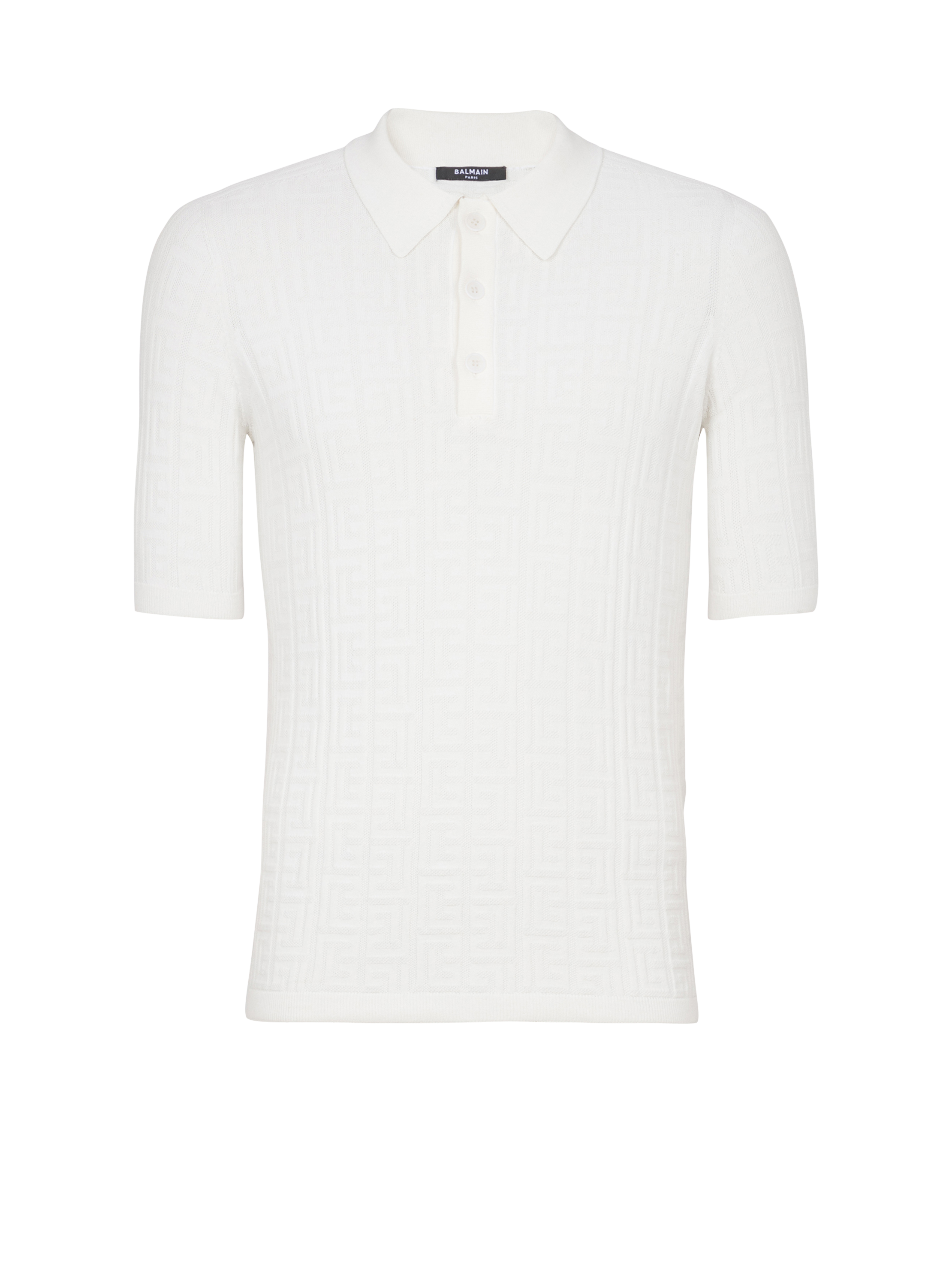 Balmain Men's White - Monogram Knit Polo Shirt