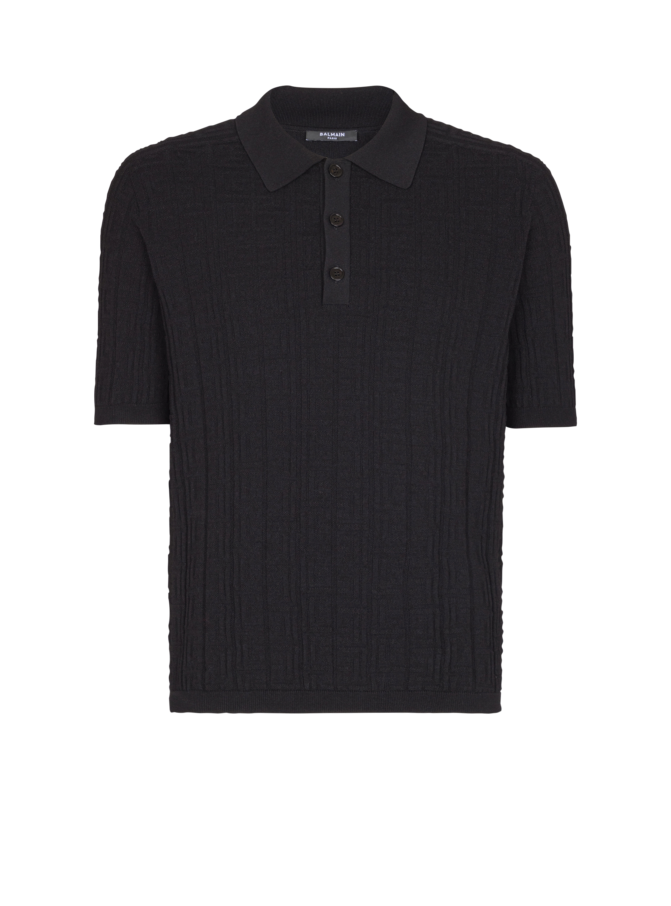 Balmain Men's Black - Monogram Knit Polo Shirt