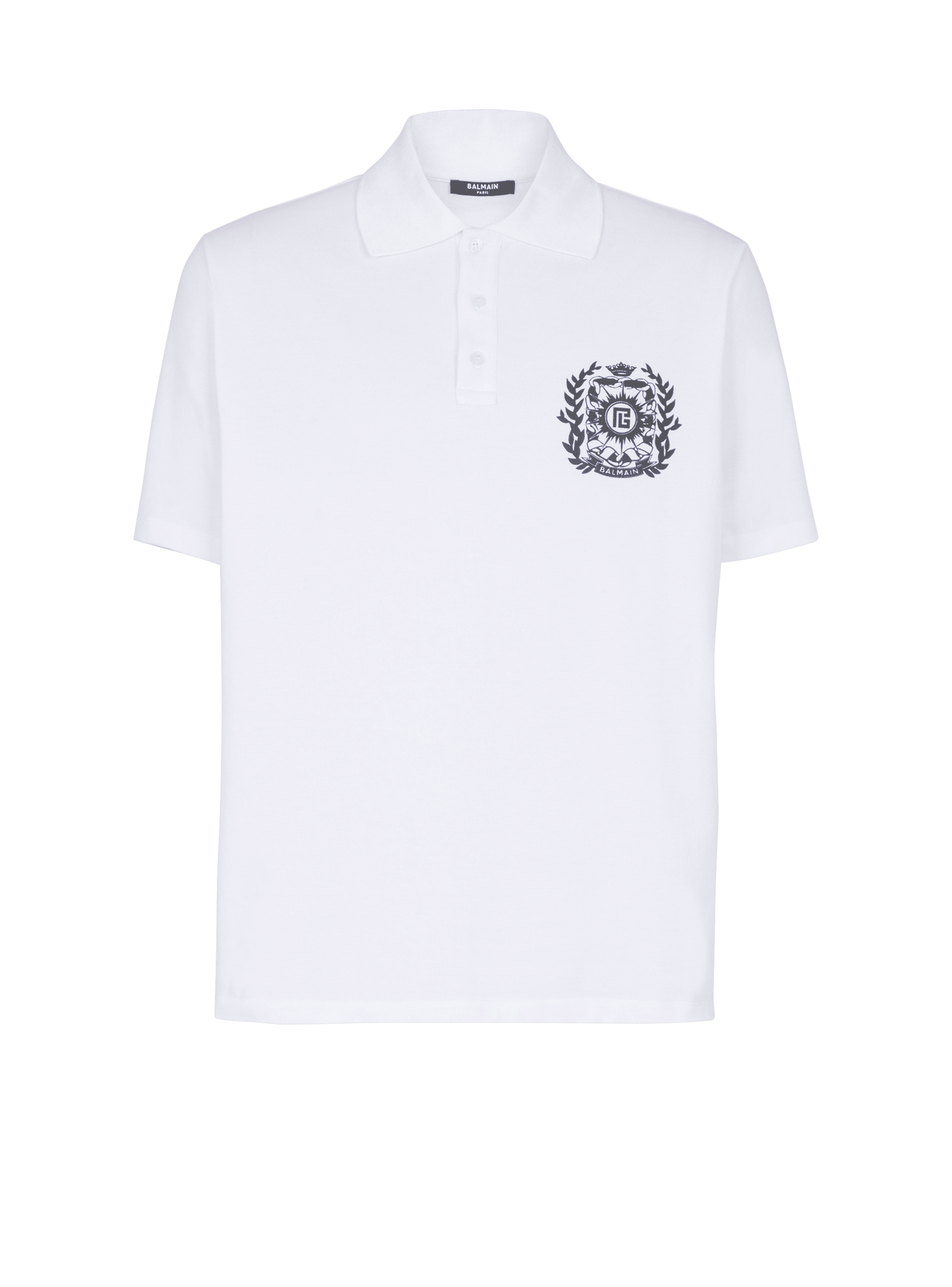 Balmain Men's White - Cotton Polo Shirt With Écusson Print