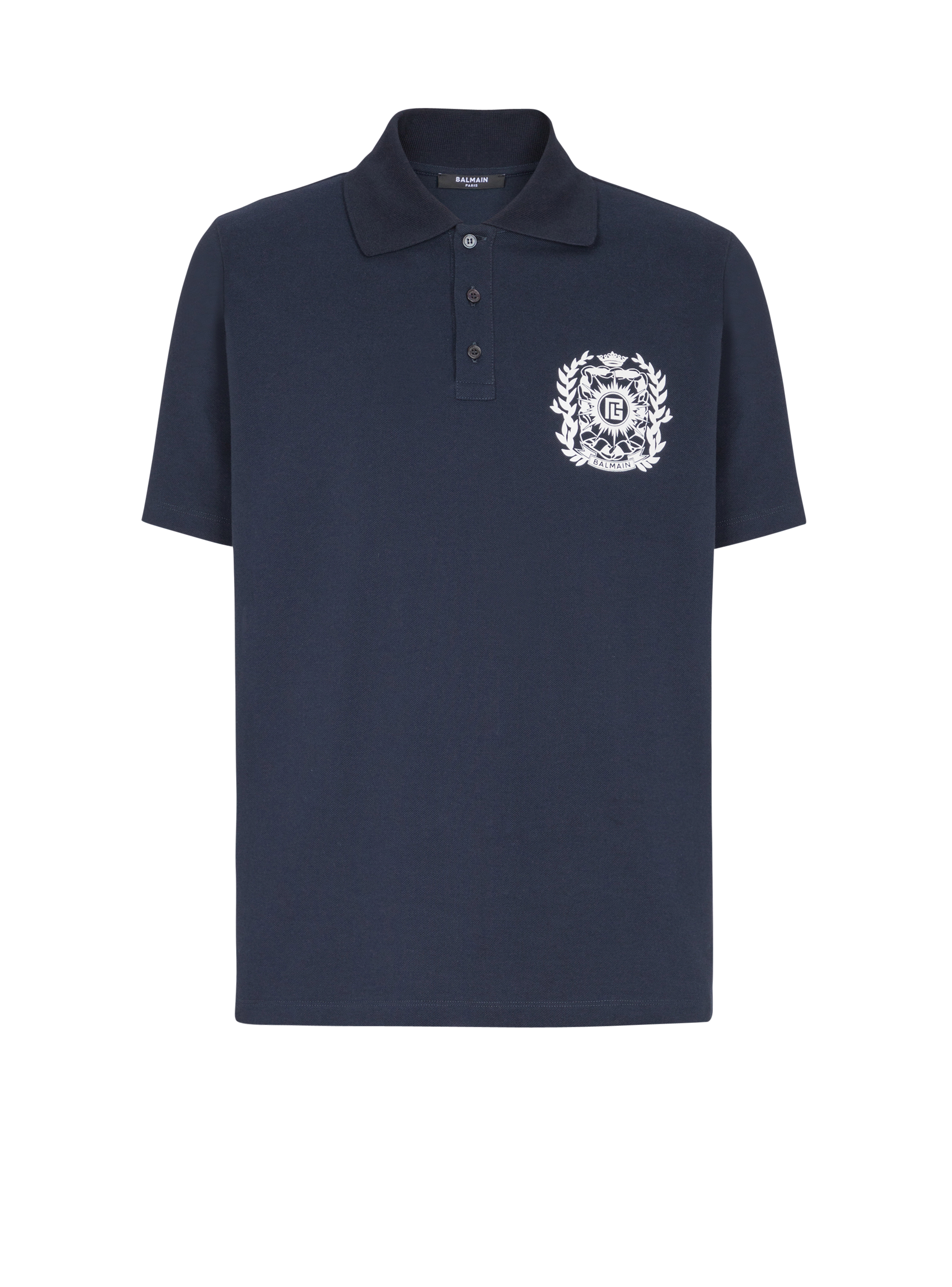 Balmain Men's Navy - Cotton Polo Shirt With Écusson Print