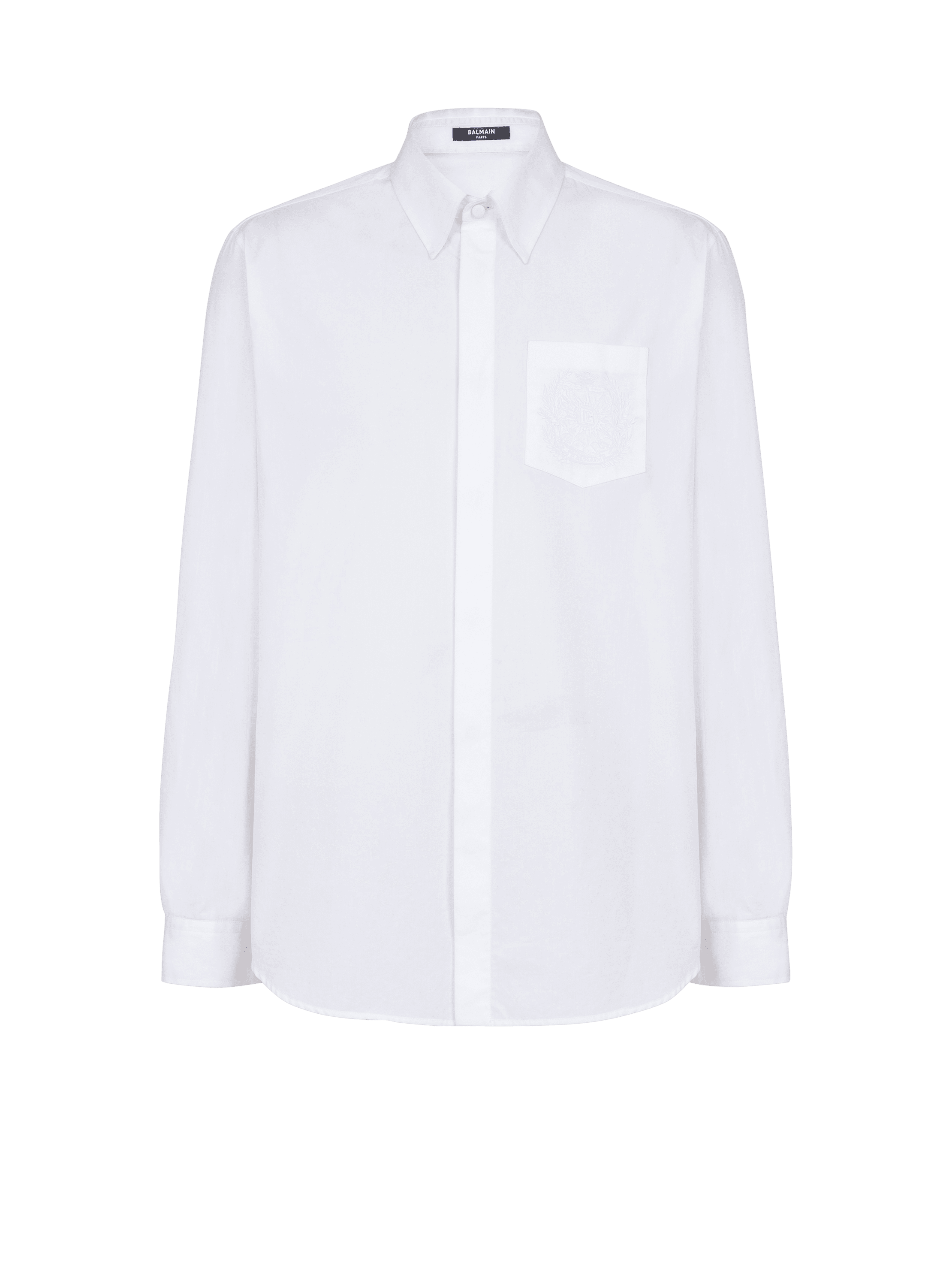 Balmain Men's White - Écusson Embroidered Poplin Shirt
