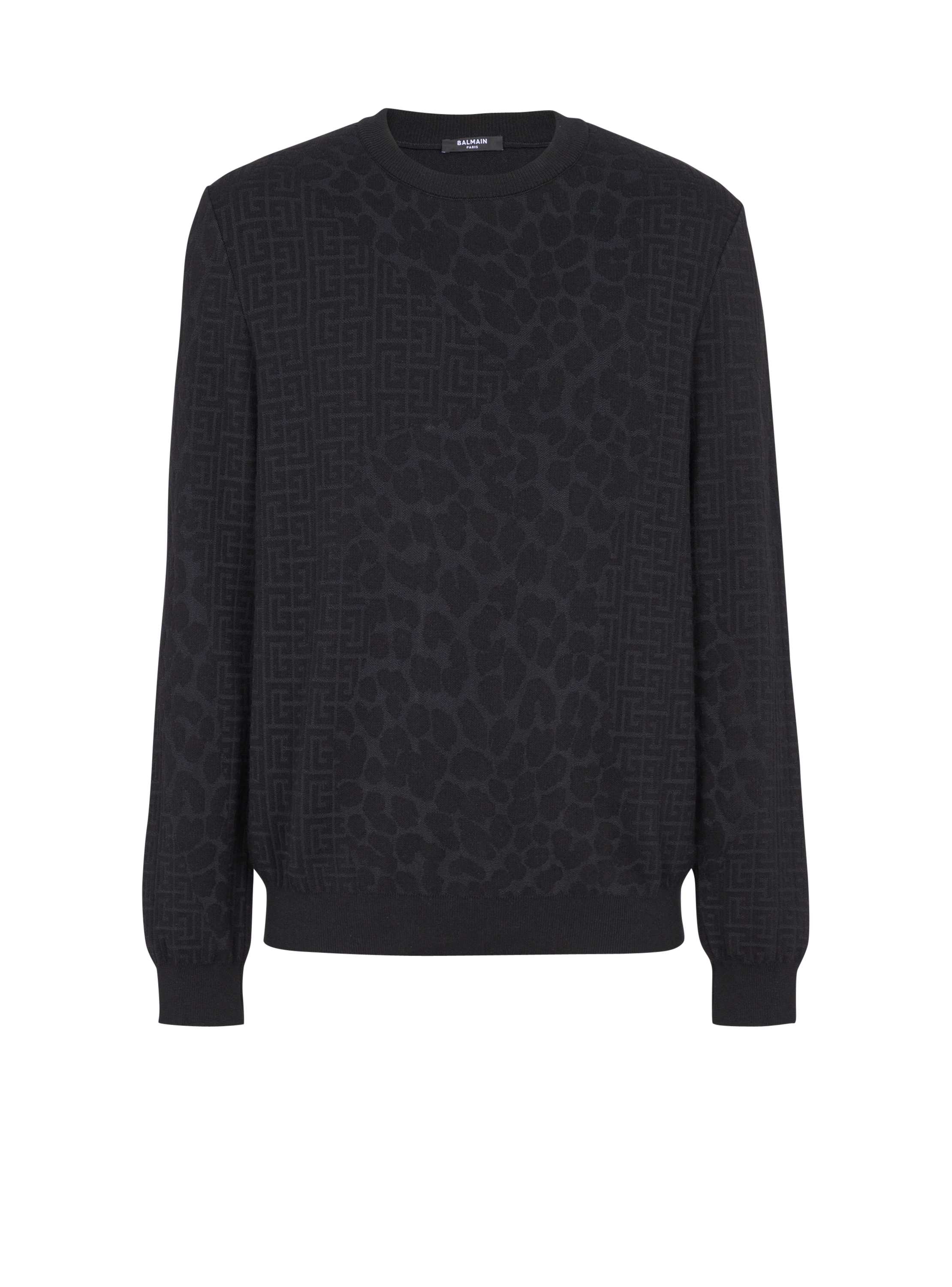 Balmain Men's Black - Monogram Knit And Leopard Pattern Jumper