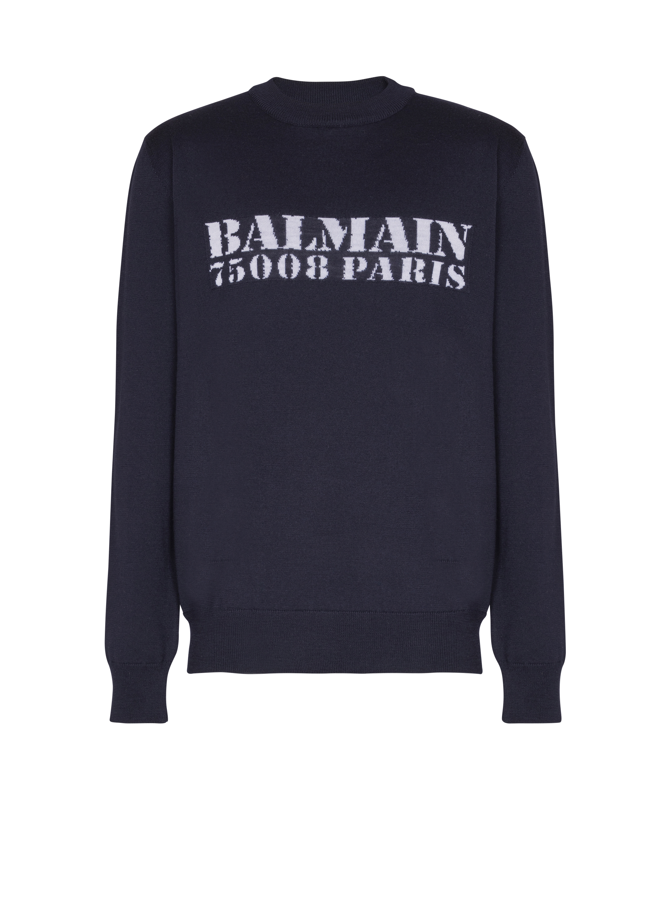 Balmain Men's Navy - Stamp Merino Wool Jumper
