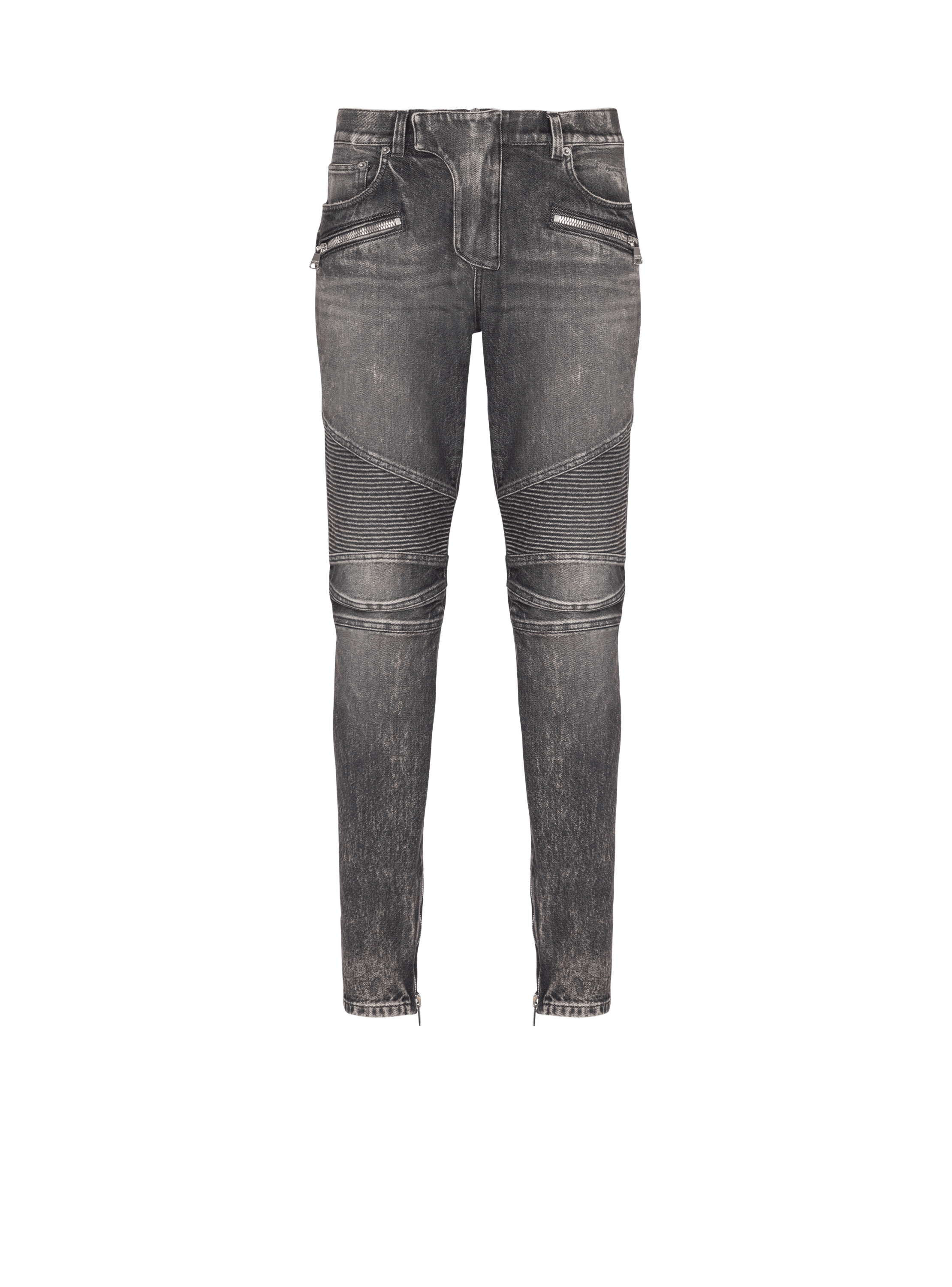 Balmain Men's Grey - Slim-Fit Biker Trousers In Denim