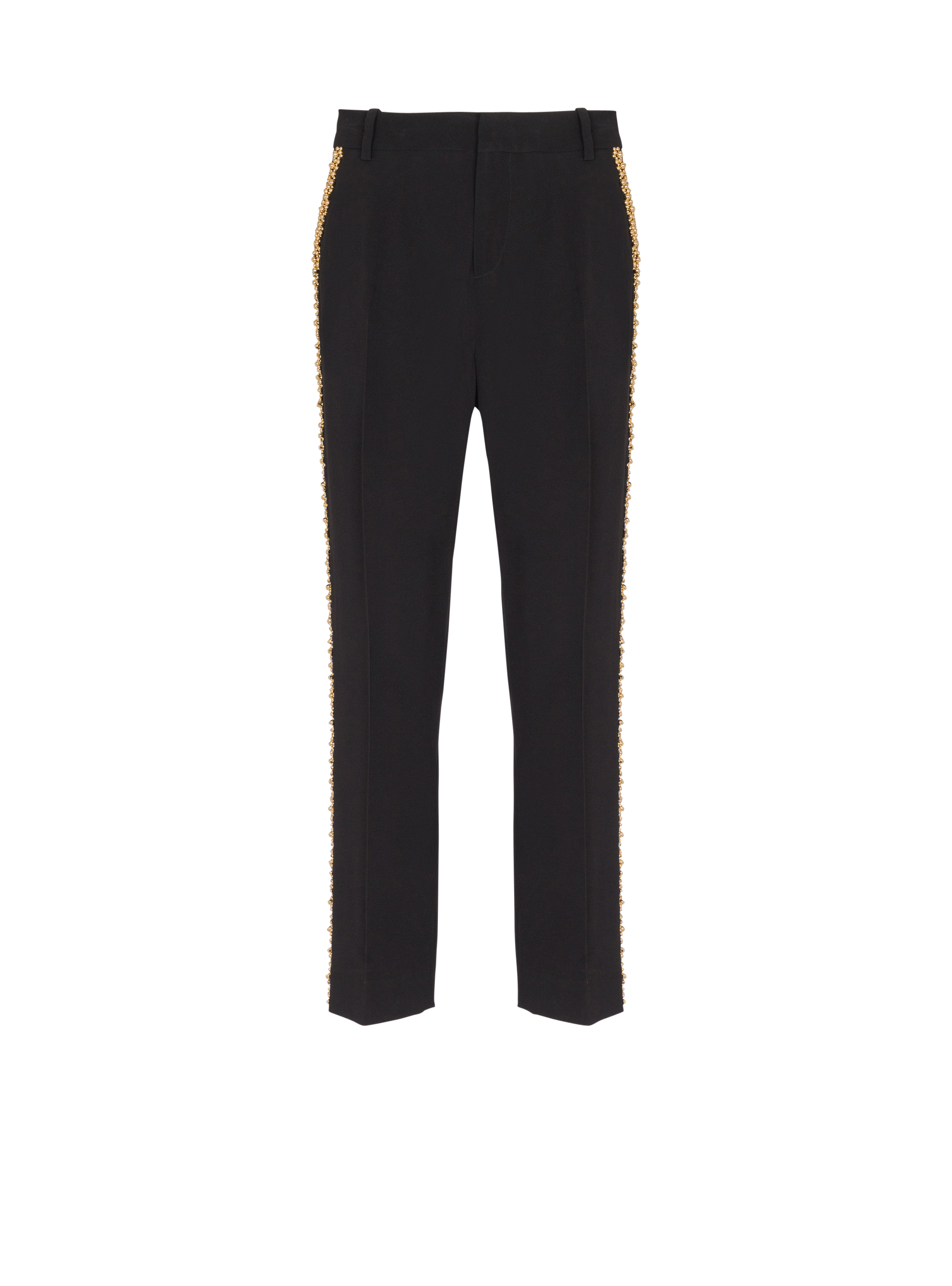 Balmain Men's Black - Embroidered Crepe Straight-Leg Tailored Trousers