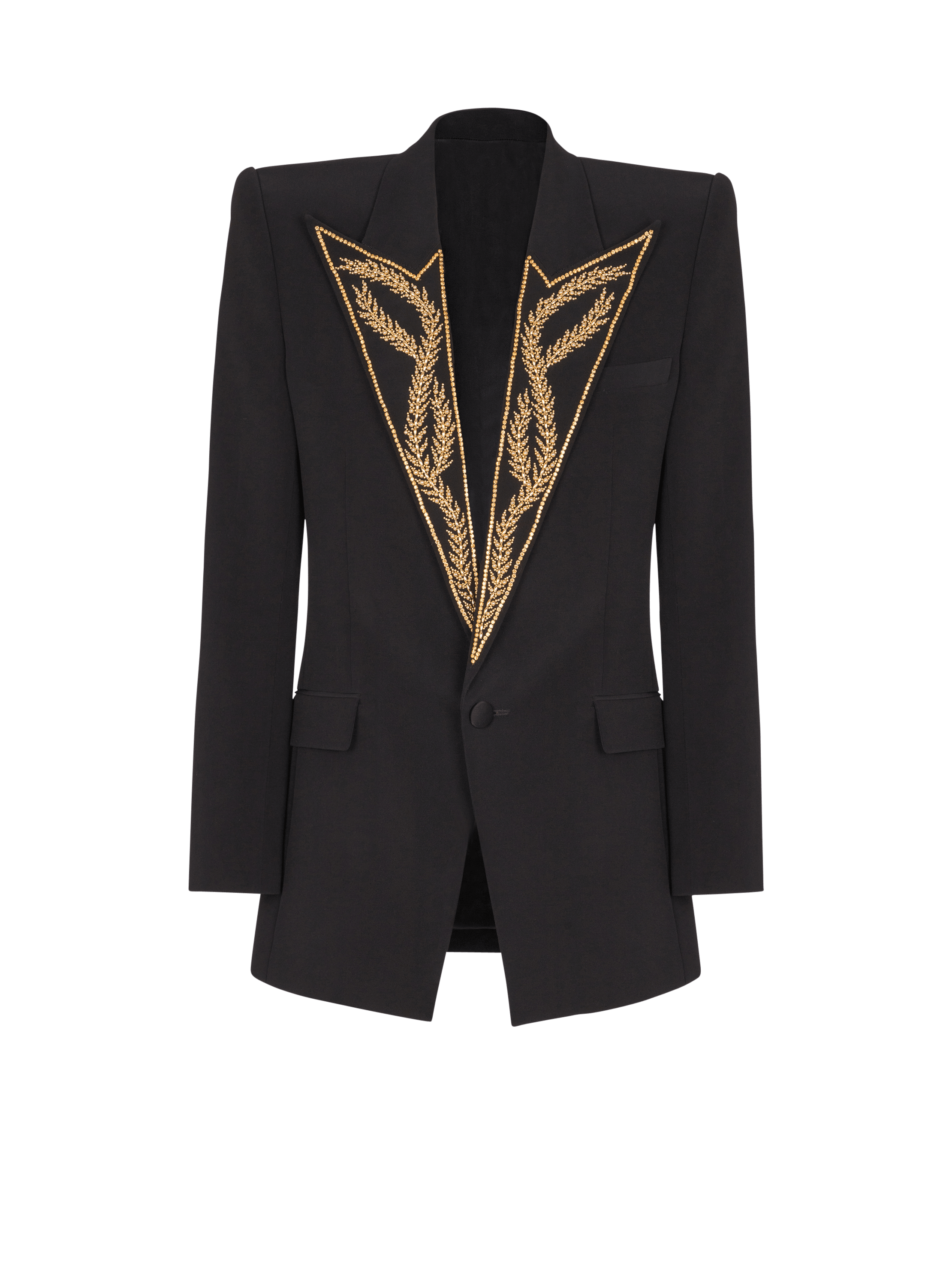 Balmain Men's Black - 1-Button Jacket With Embroidered Collar
