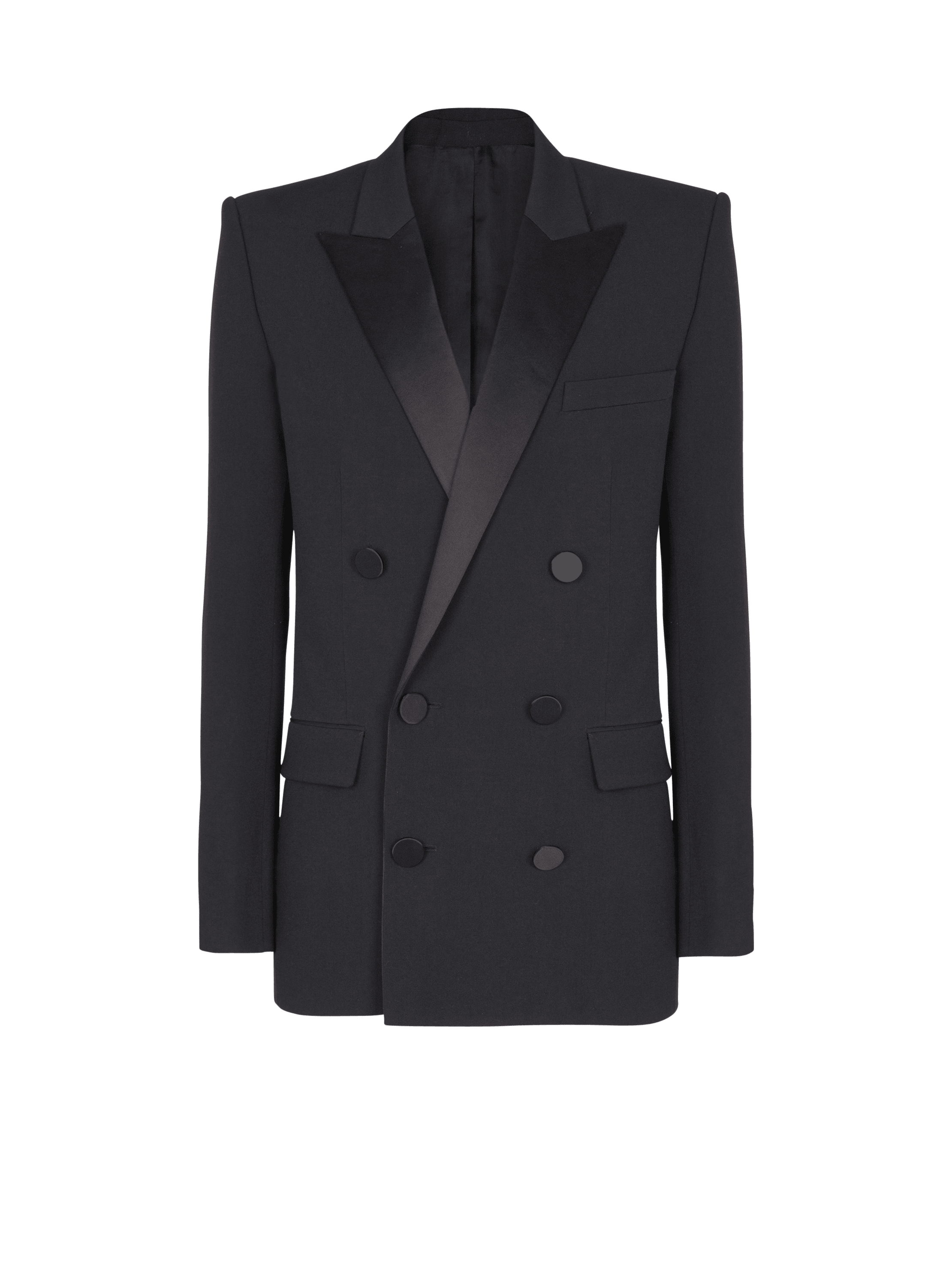 Balmain Men's Black - Grain De Poudre Blazer With Satin Lapels