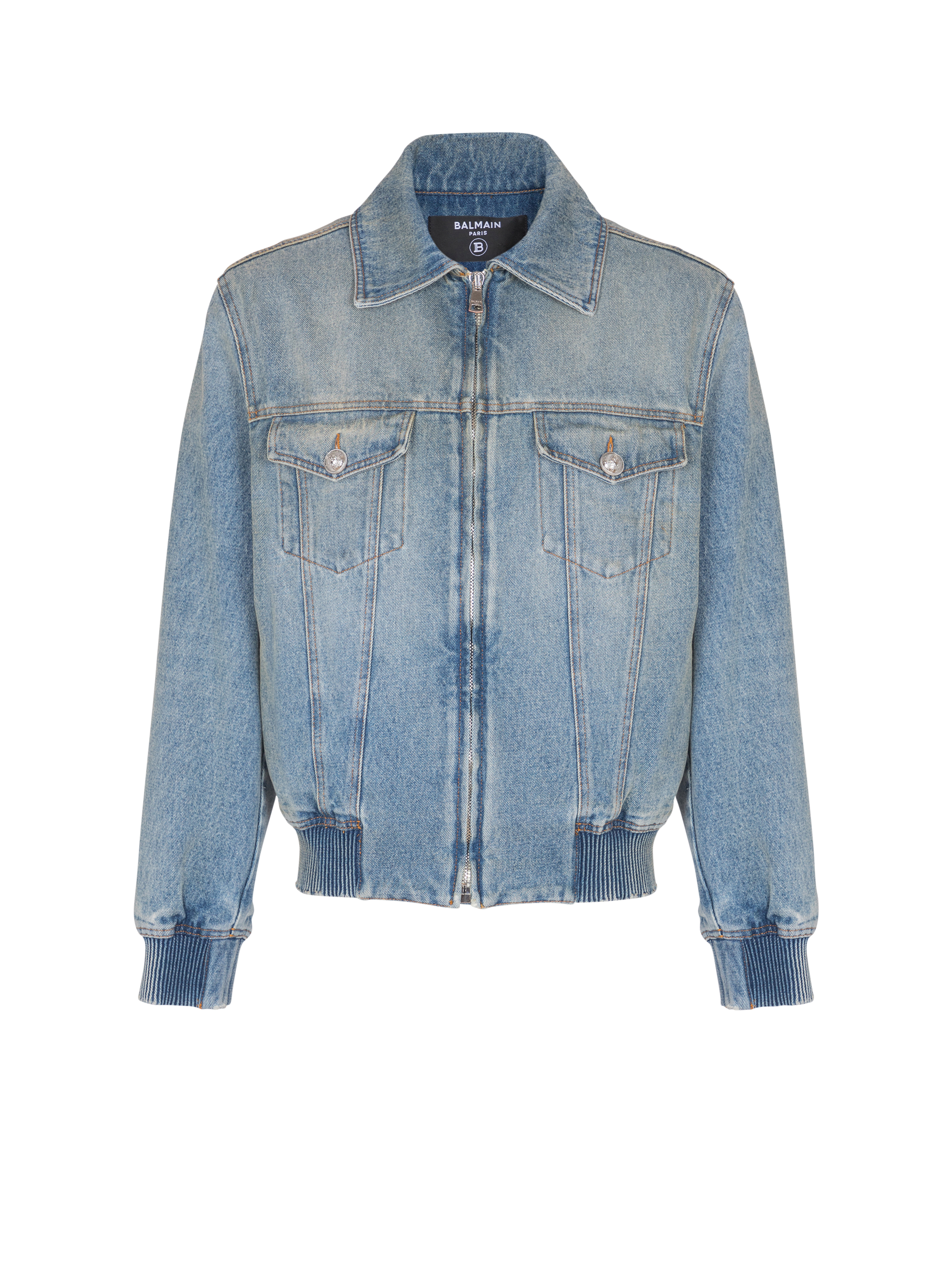 Balmain Men's Blue - Cropped Lined Denim Jacket