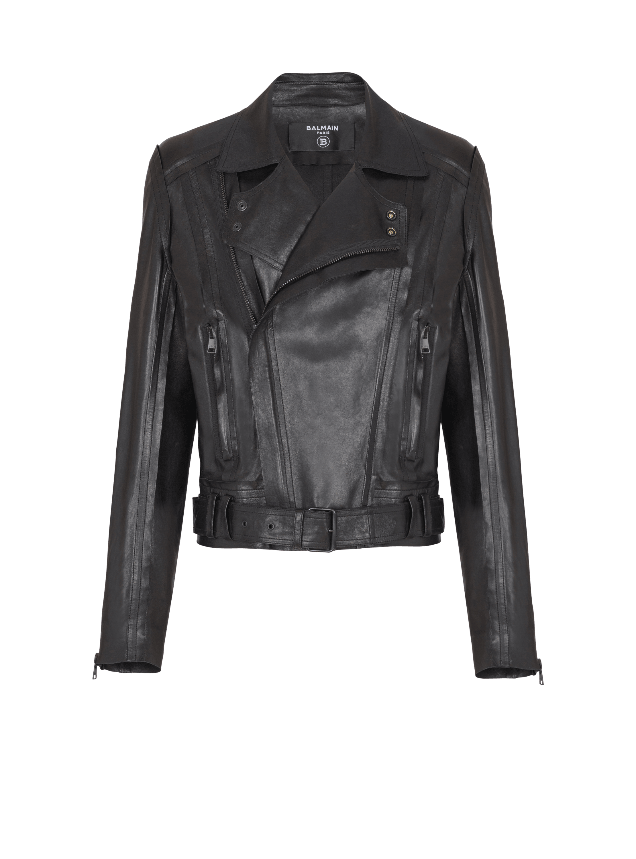 Balmain Men's Black - Lightweight Lambskin Leather Biker Jacket