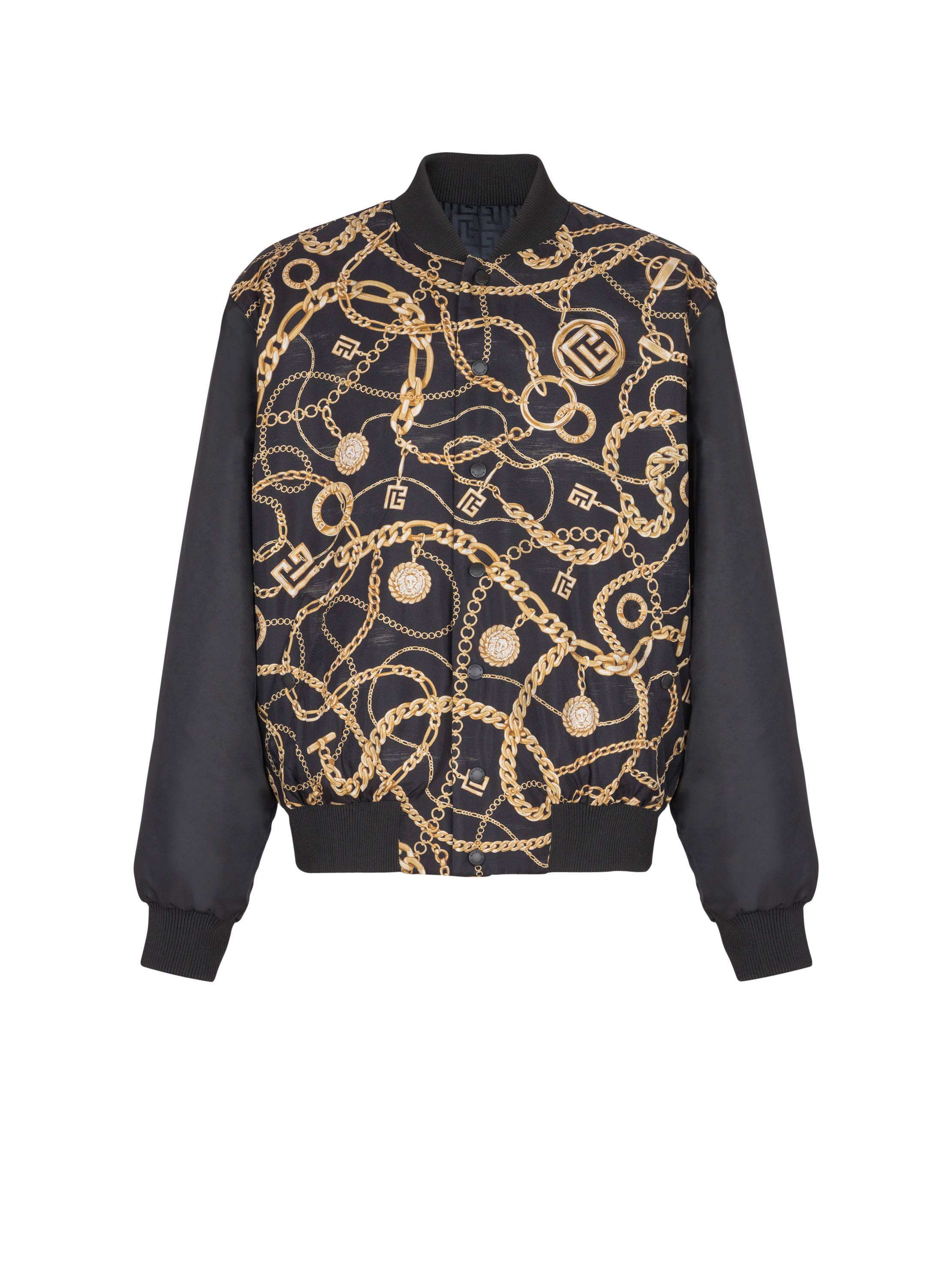 Balmain Men's Black - Reversible Printed Bomber Jacket With Chaînes Pattern